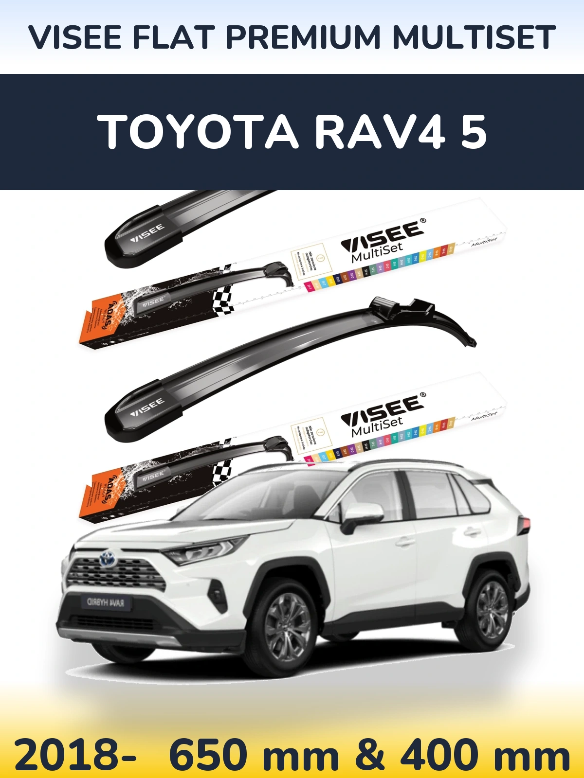Комплект передніх щіток VISEE FLAT PREMIUM MultiSet 650 & 400 мм для Toyota RAV4 5 2018-2026