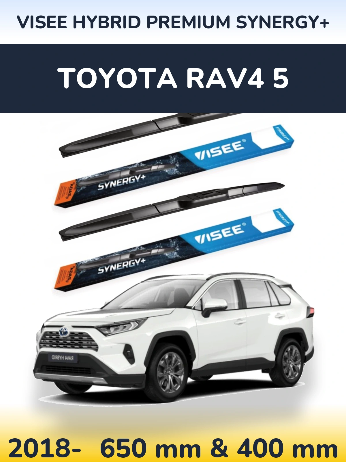 Комплект передних дворников VISEE HYBRID PREMIUM SYNERGY+ 650 & 400 мм для Toyota RAV4 5 2018-2026