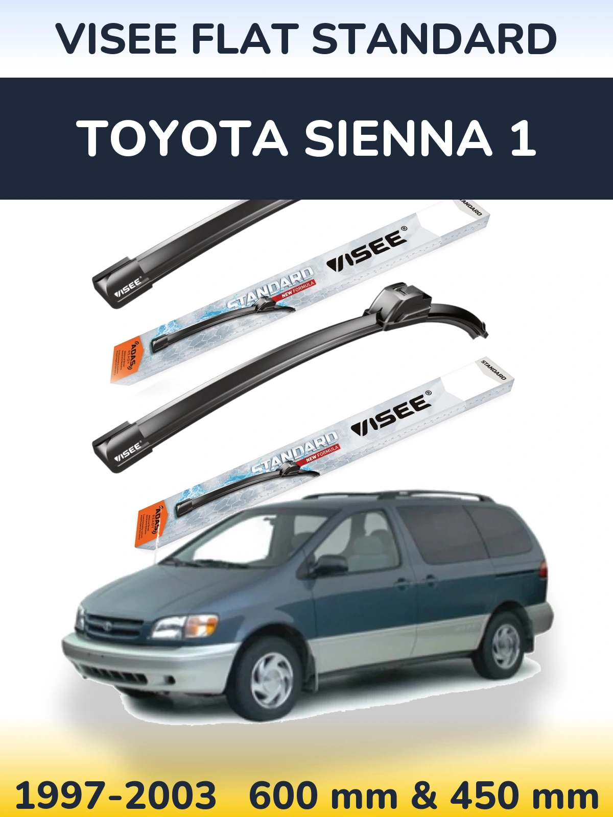 Front wiper blade set VISEE FLAT STANDARD 600 & 450 mm for Toyota Sienna 1 1997-2003