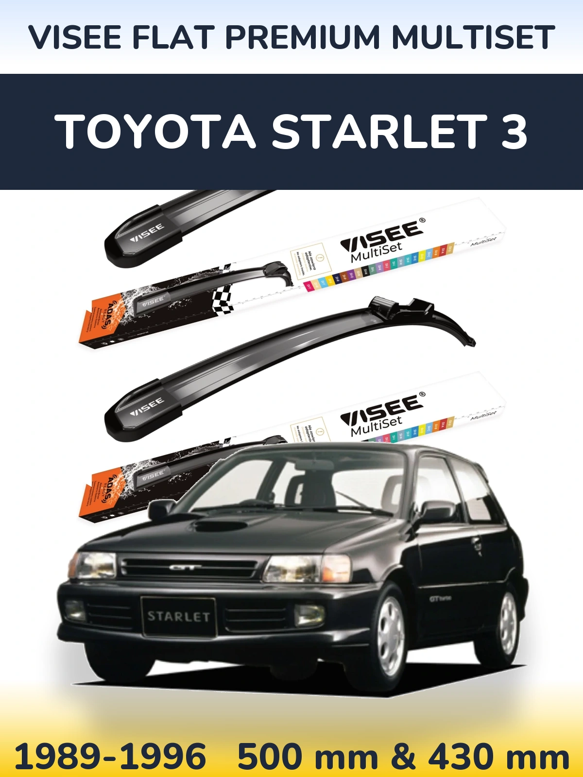 Torkarblad VISEE FLAT PREMIUM MultiSet för Toyota Starlet 3