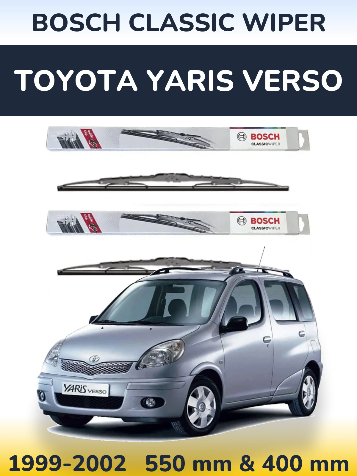 Комплект передніх щіток BOSCH Classic Wiper 550 & 400 мм для Toyota Yaris Verso 1999-2002