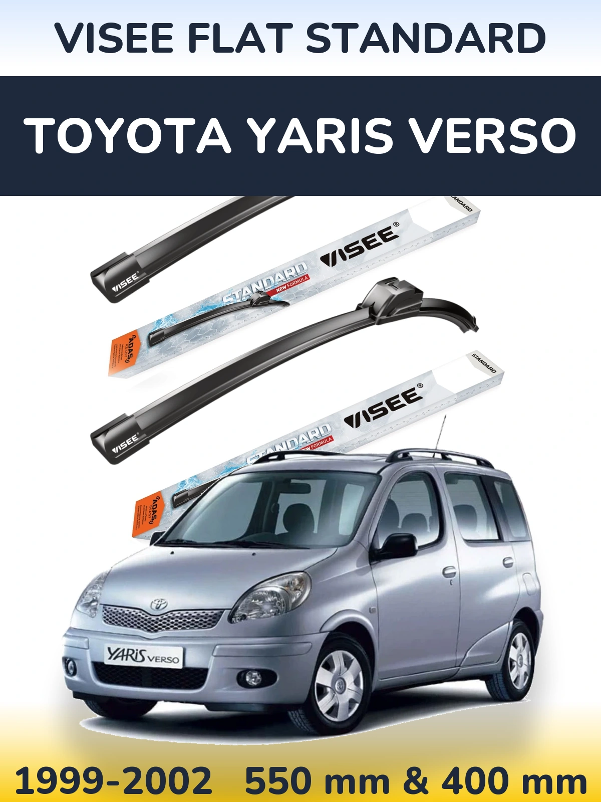 Комплект передних дворников VISEE FLAT STANDARD 550 & 400 мм для Toyota Yaris Verso 1999-2002