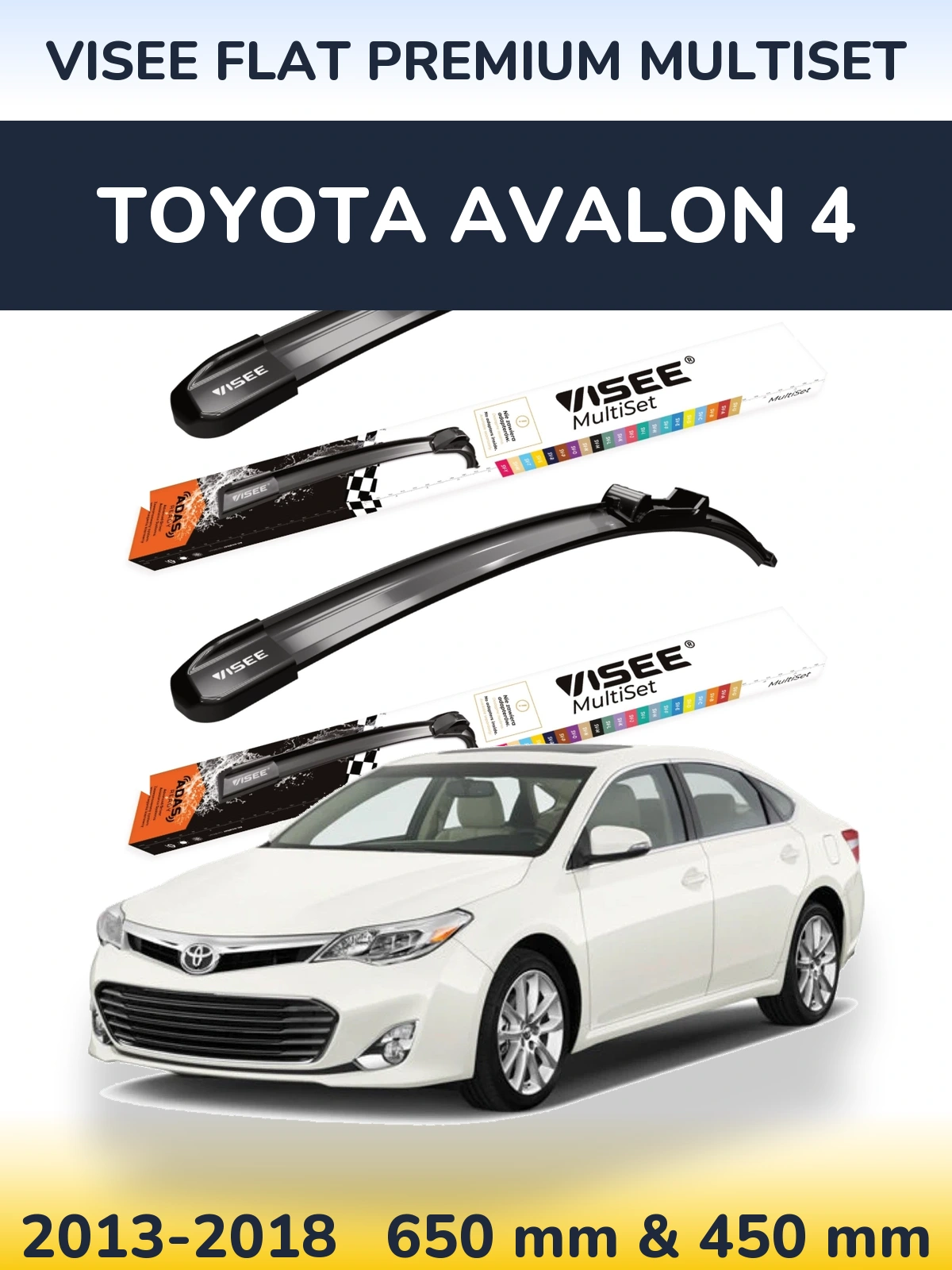 Front wiper blade set VISEE FLAT PREMIUM MultiSet 650 & 450 mm for Toyota Avalon 4 2013-2018