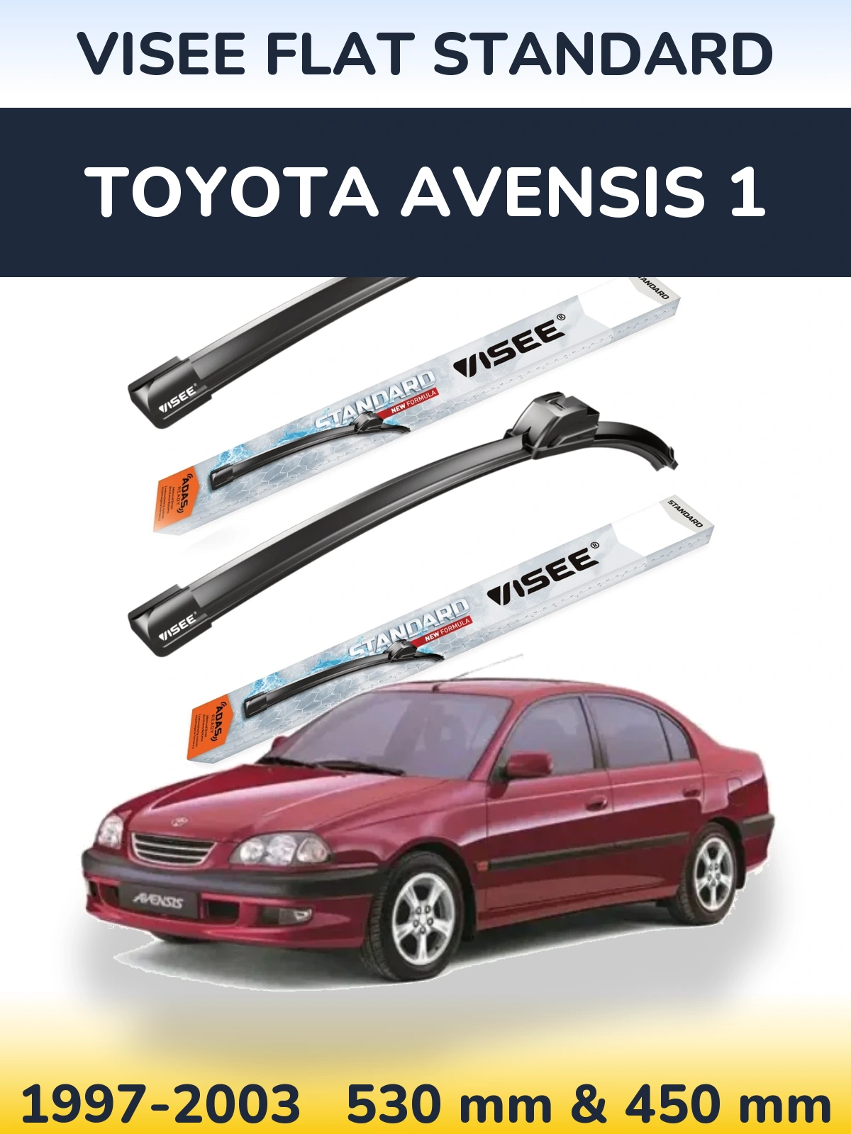 Комплект передних дворников VISEE FLAT STANDARD 530 & 450 мм для Toyota Avensis 1 1997-2003