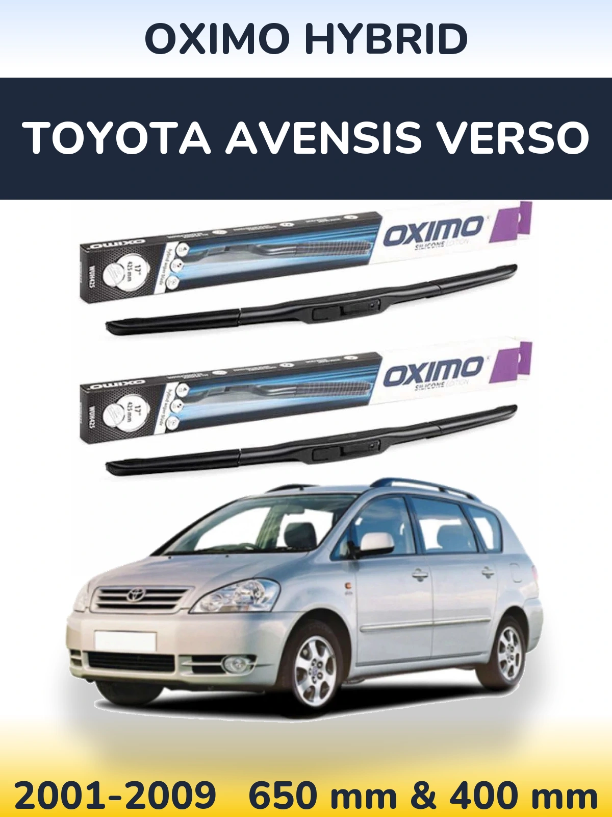 Комплект передних дворников Oximo Hybrid 650 & 400 мм для Toyota Avensis Verso 2001-2009