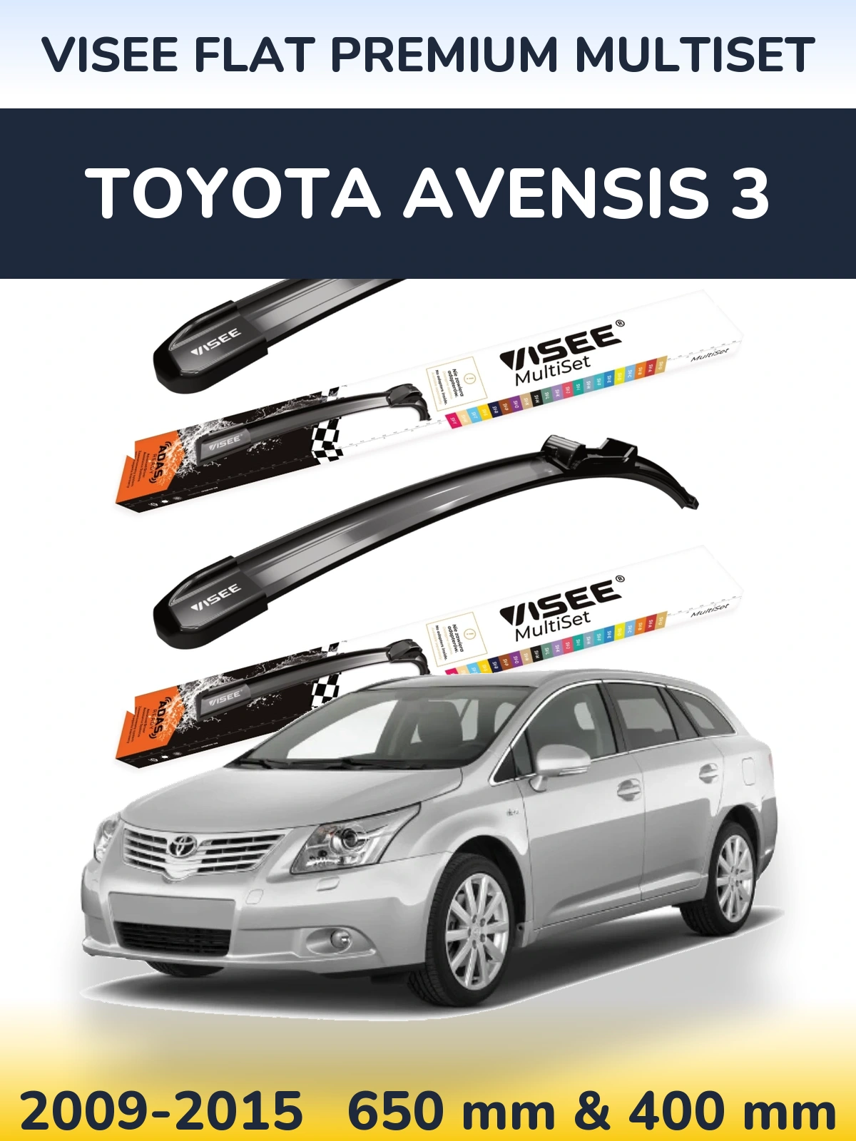Комплект передних дворников VISEE FLAT PREMIUM MultiSet 650 & 400 мм для Toyota Avensis 3 2009-2015