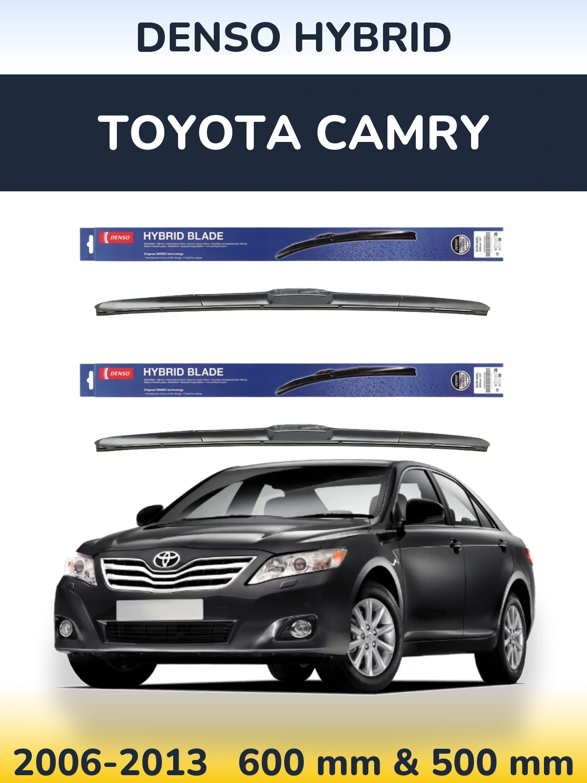 Front wiper blade set Denso Hybrid 600 & 500 mm for Toyota Camry 2006-2013