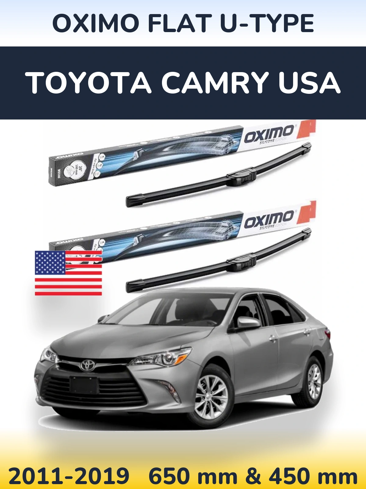 Комплект передніх щіток Oximo Flat U-type 650 & 450 мм для Toyota Camry USA 2011-2019