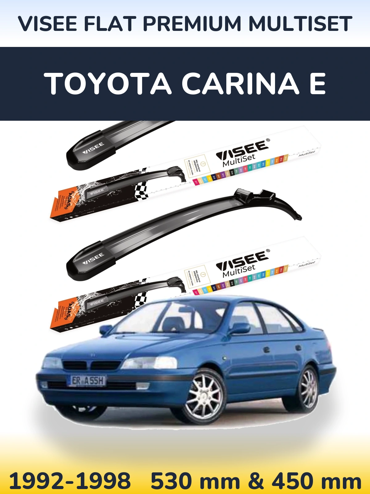 Комплект передніх щіток VISEE FLAT PREMIUM MultiSet 530 & 450 мм для Toyota Carina E 1992-1998