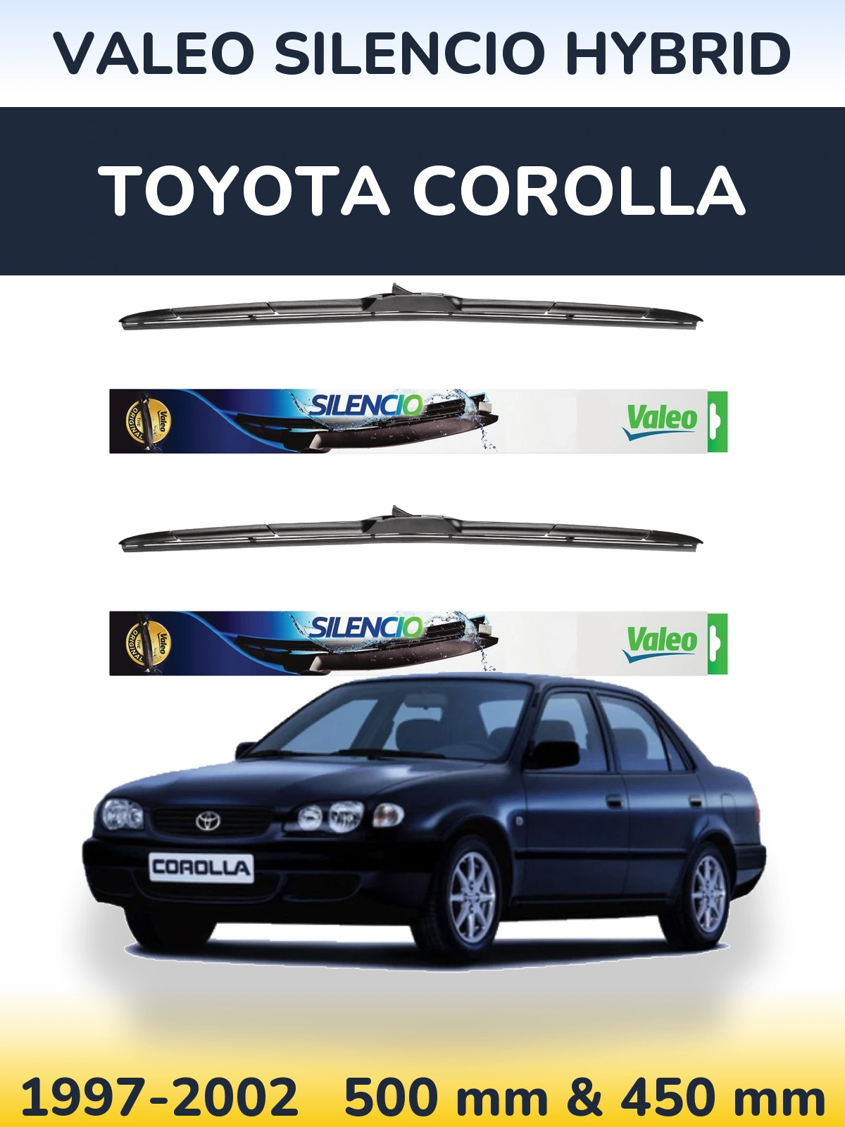 Комплект передних дворников Valeo Silencio Hybrid 500 & 450 мм для Toyota Corolla 1997-2002