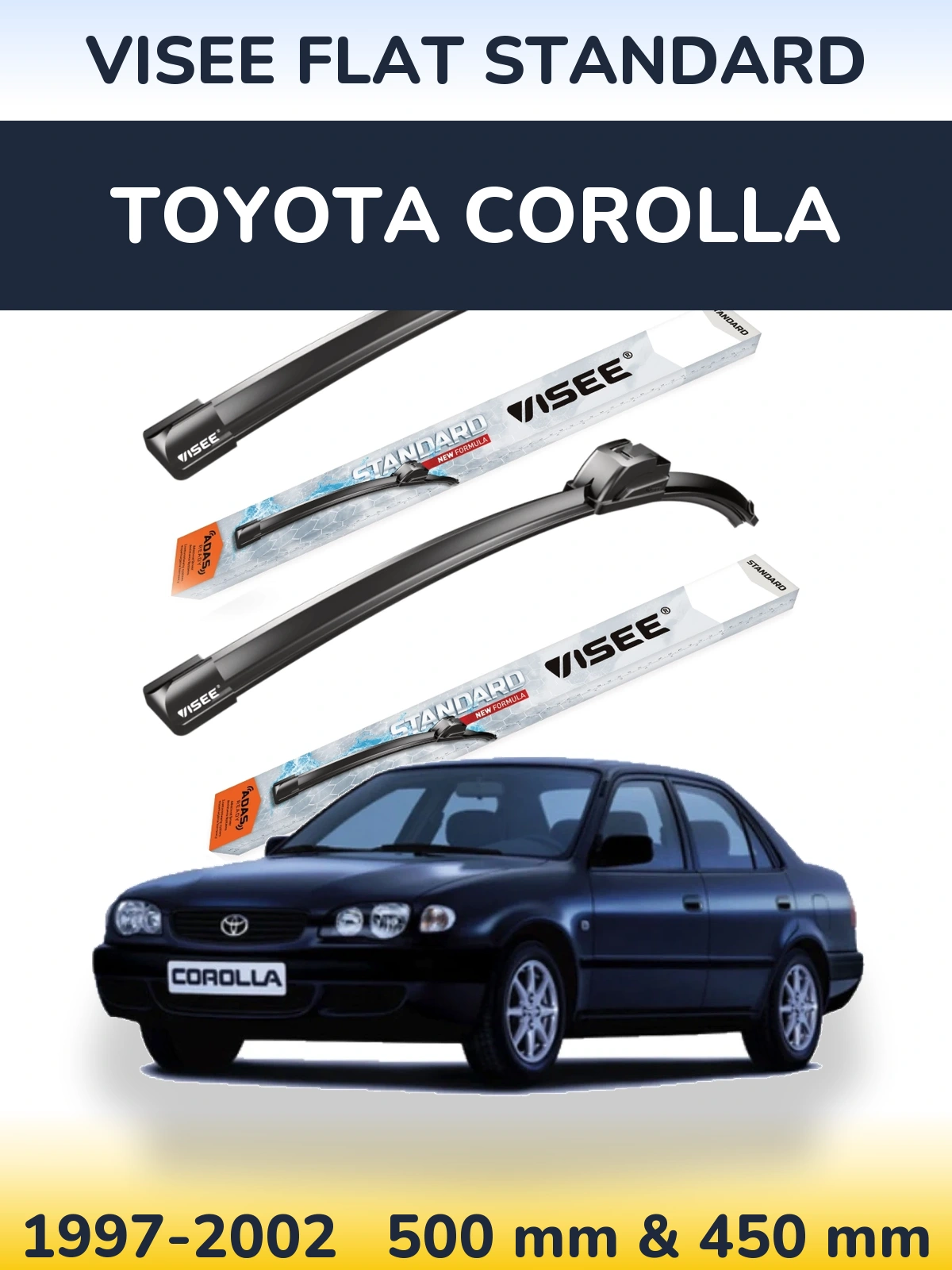 Комплект передніх щіток VISEE FLAT STANDARD 500 & 450 мм для Toyota Corolla 1997-2002