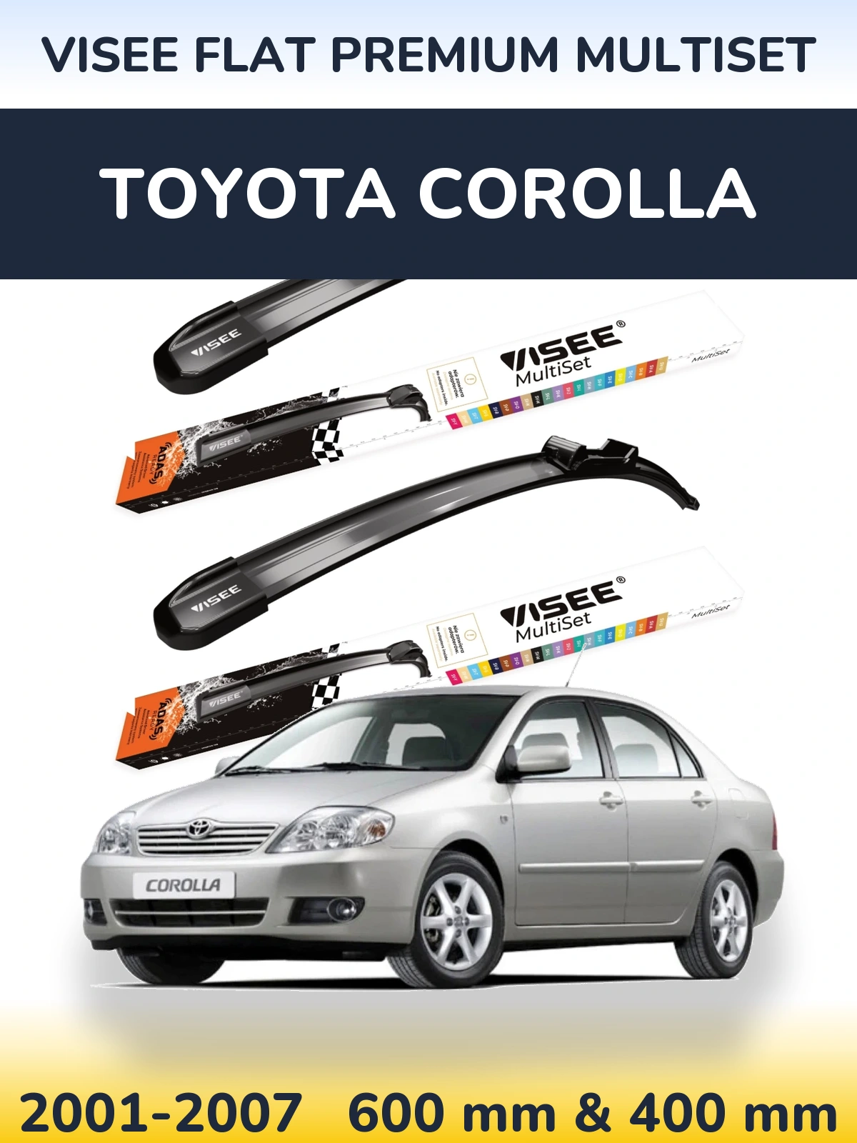 Комплект передних дворников VISEE FLAT PREMIUM MultiSet 600 & 400 мм для Toyota Corolla 2001-2007