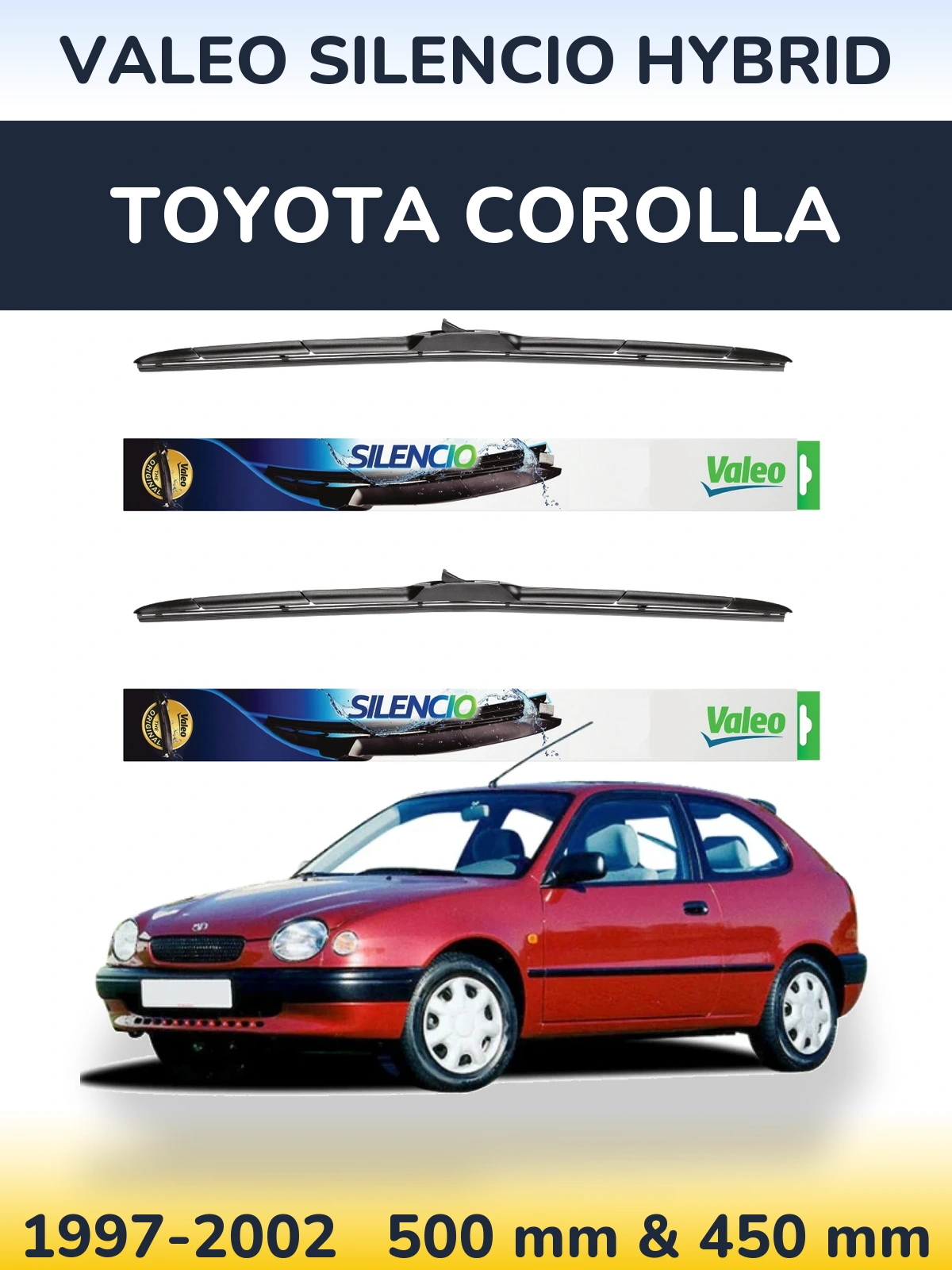 Комплект передних дворников Valeo Silencio Hybrid 500 & 450 мм для Toyota Corolla 1997-2002