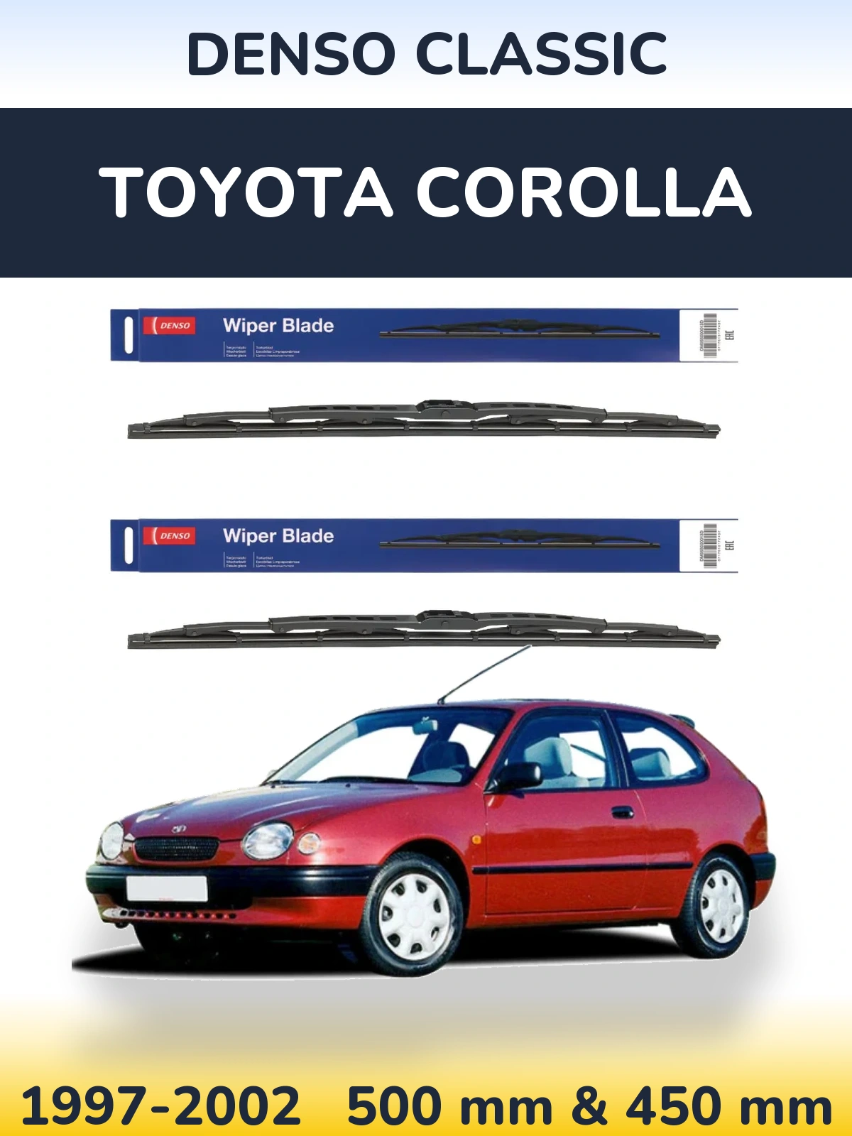 Комплект передних дворников Denso Classic 500 & 450 мм для Toyota Corolla 1997-2002