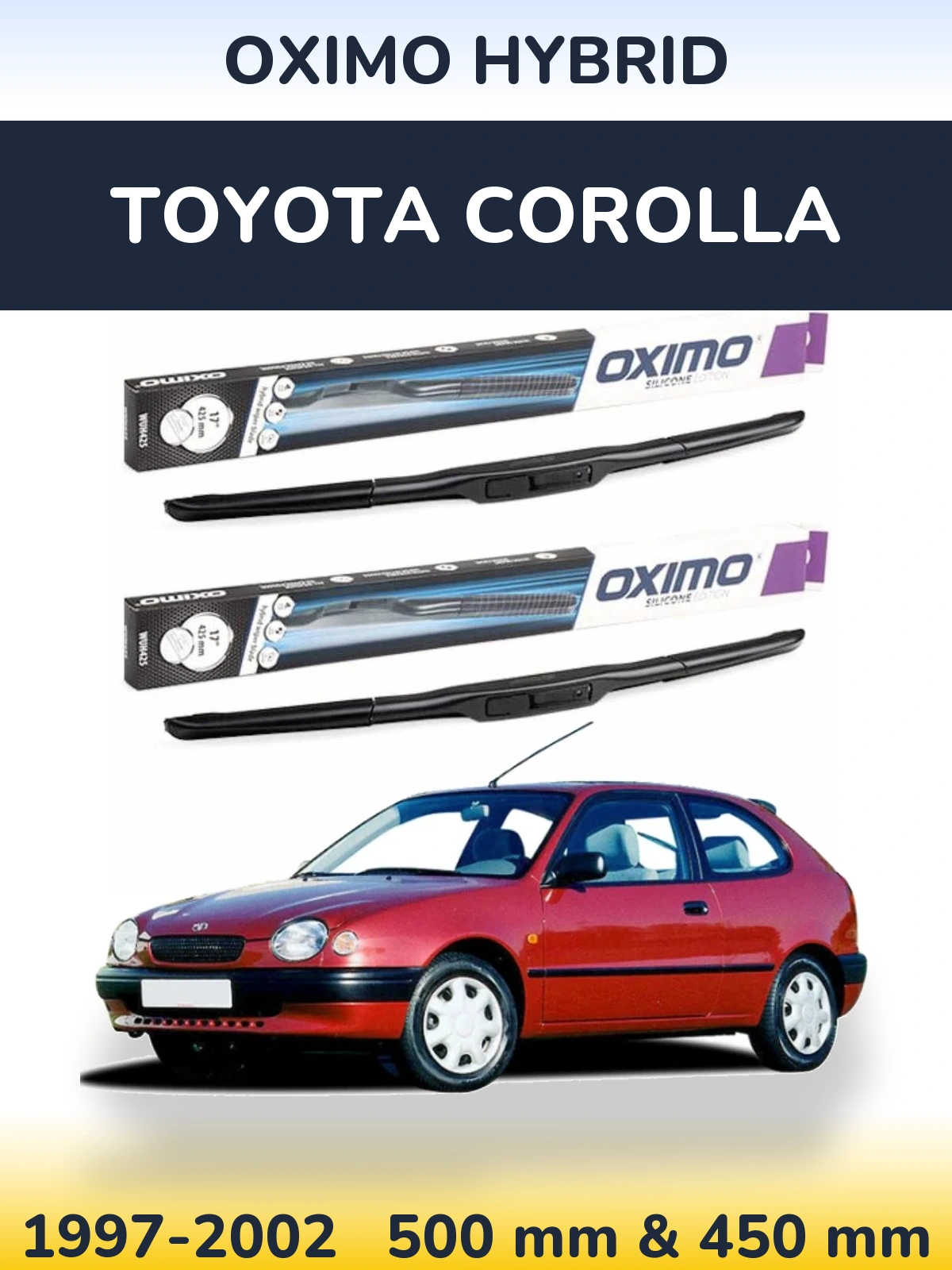 Комплект передних дворников Oximo Hybrid 500 & 450 мм для Toyota Corolla 1997-2002