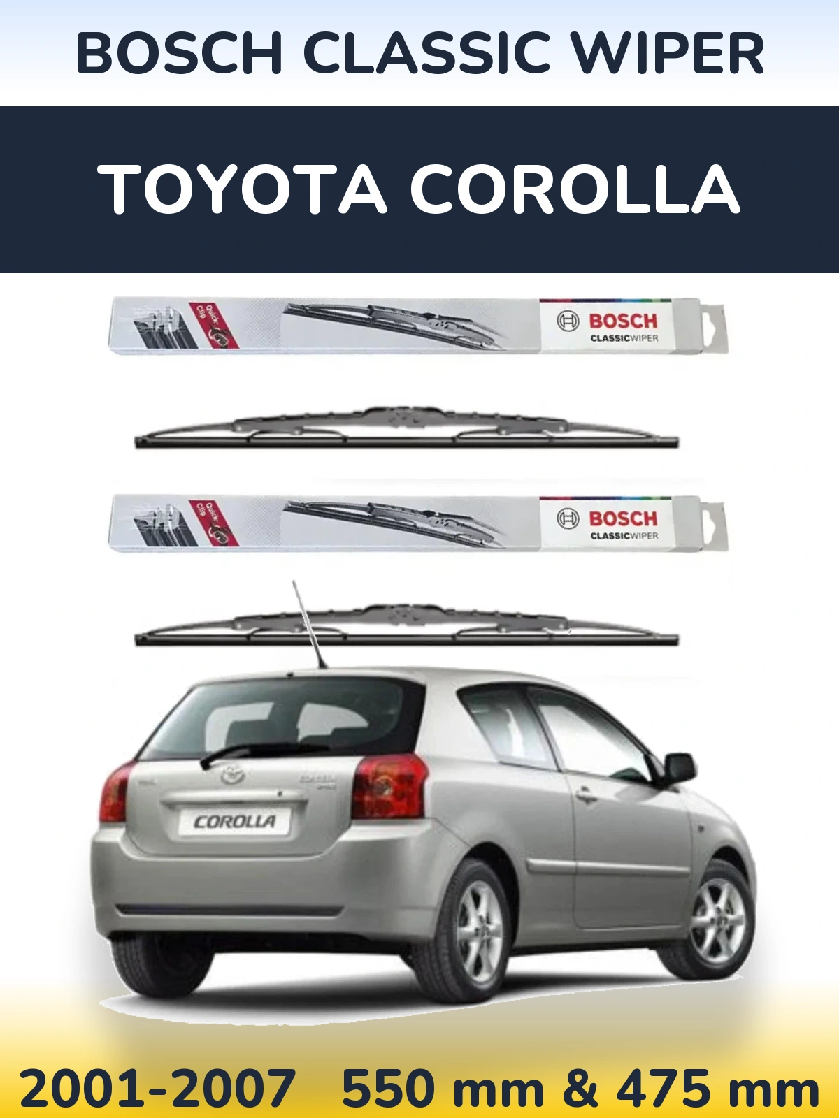 Комплект передних дворников BOSCH Classic Wiper 550 & 475 мм для Toyota Corolla 2001-2007