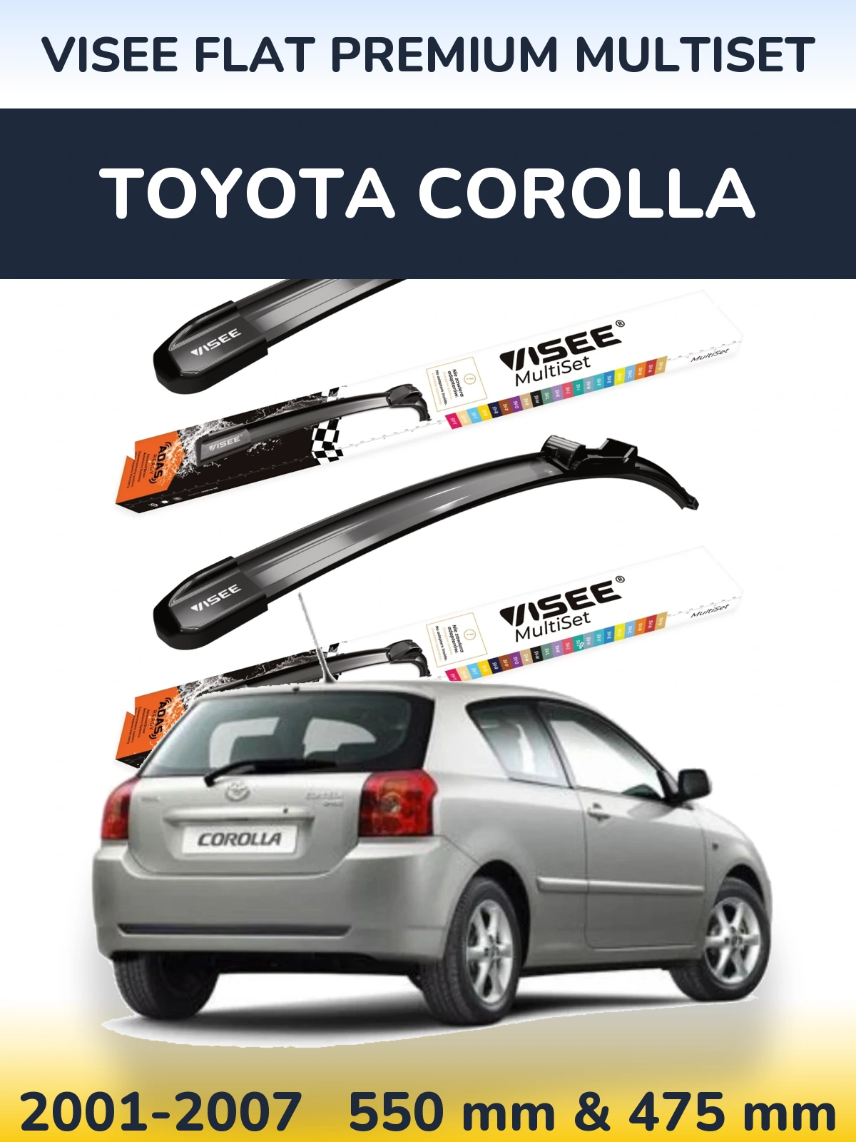 Комплект передних дворников VISEE FLAT PREMIUM MultiSet 550 & 475 мм для Toyota Corolla 2001-2007