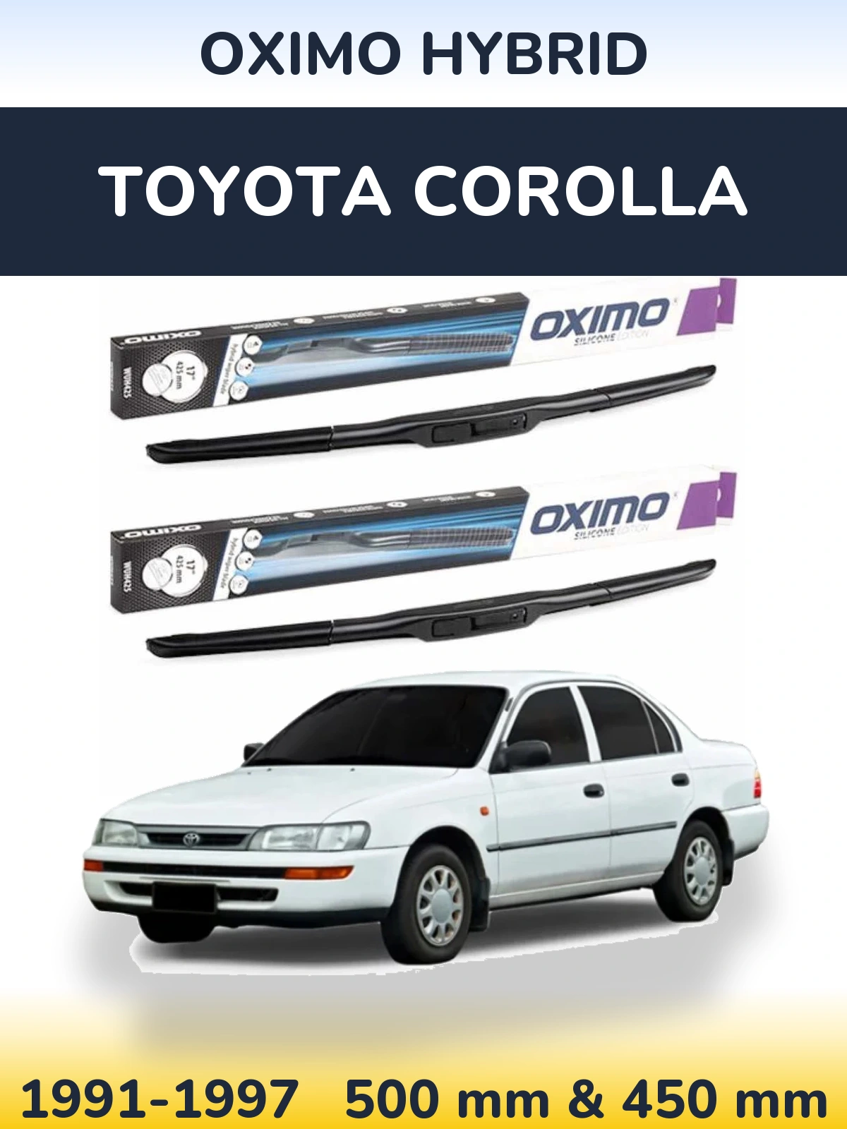 Комплект передних дворников Oximo Hybrid 500 & 450 мм для Toyota Corolla 1991-1997