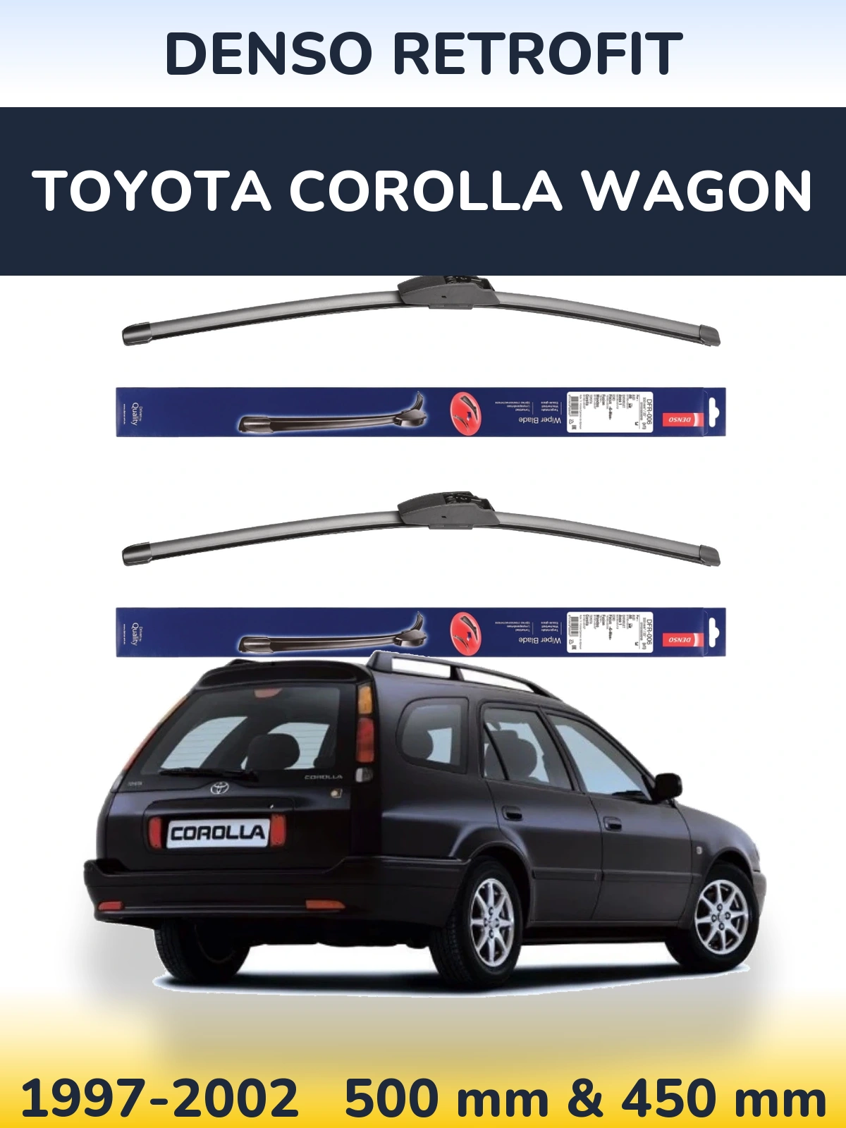 Комплект передних дворников Denso Retrofit 500 & 450 мм для Toyota Corolla Wagon 1997-2002