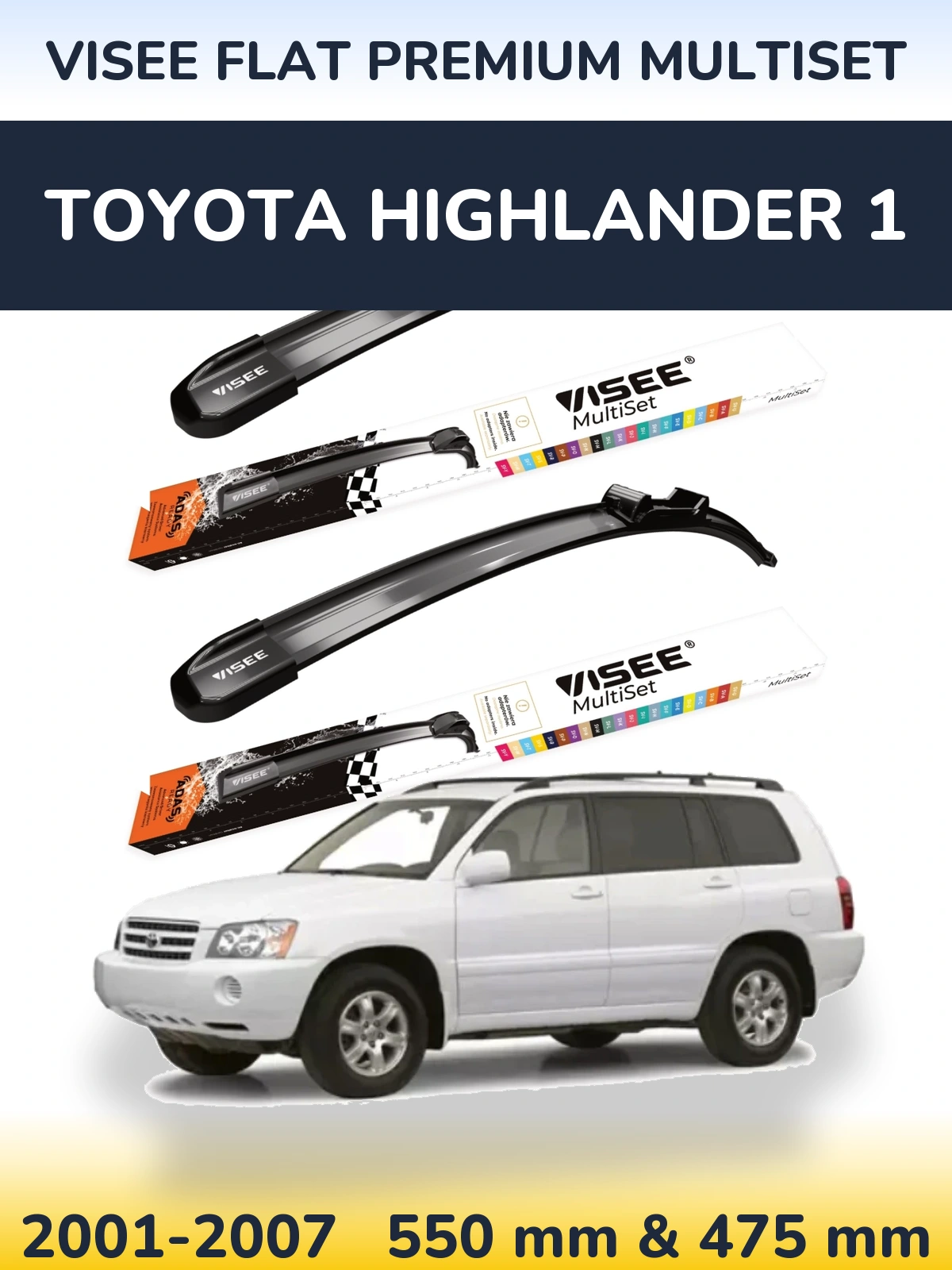 Комплект передніх щіток VISEE FLAT PREMIUM MultiSet 550 & 475 мм для Toyota Highlander 1 2001-2007