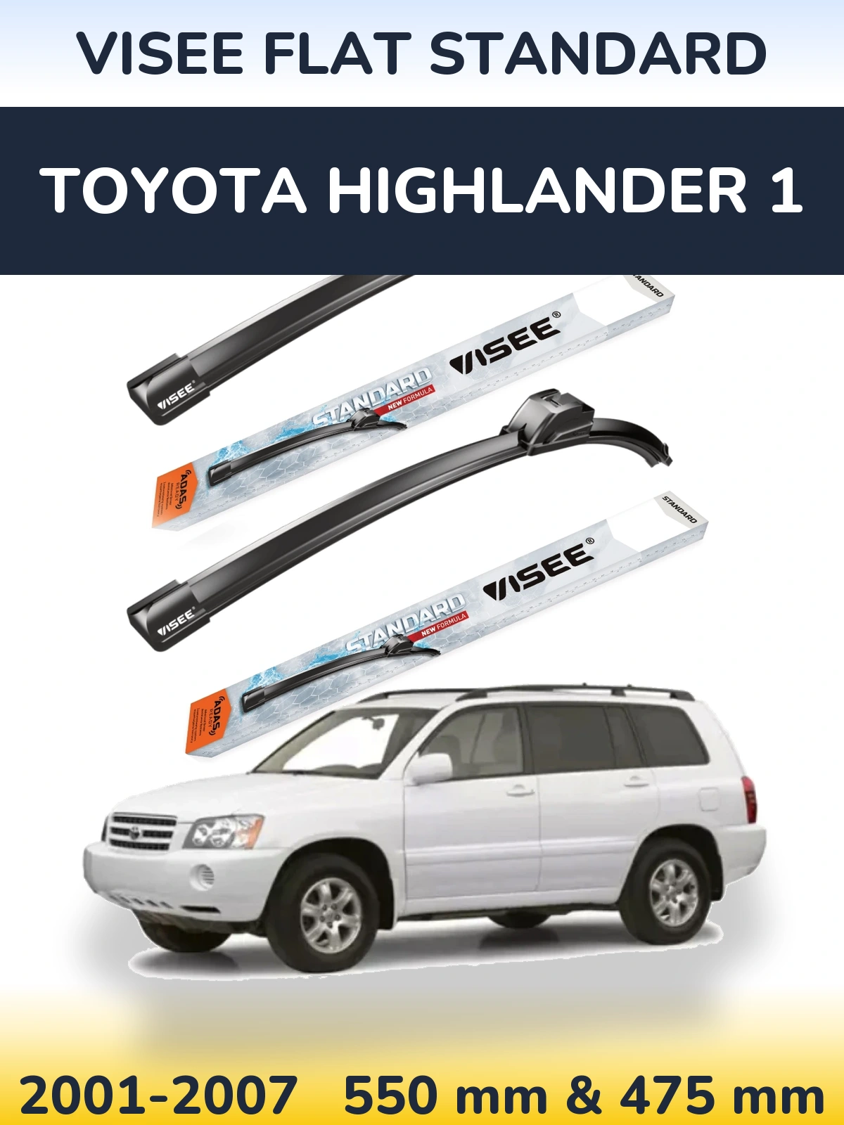 Комплект передних дворников VISEE FLAT STANDARD 550 & 475 мм для Toyota Highlander 1 2001-2007