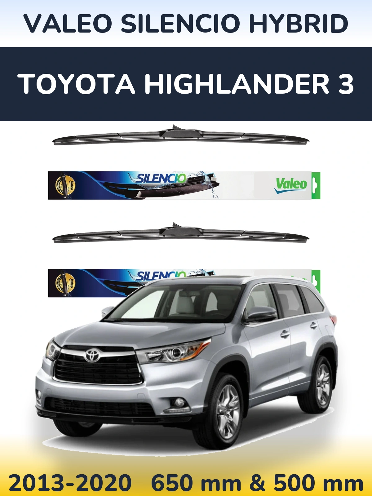 Комплект передних дворников Valeo Silencio Hybrid 650 & 500 мм для Toyota Highlander 3 2013-2020
