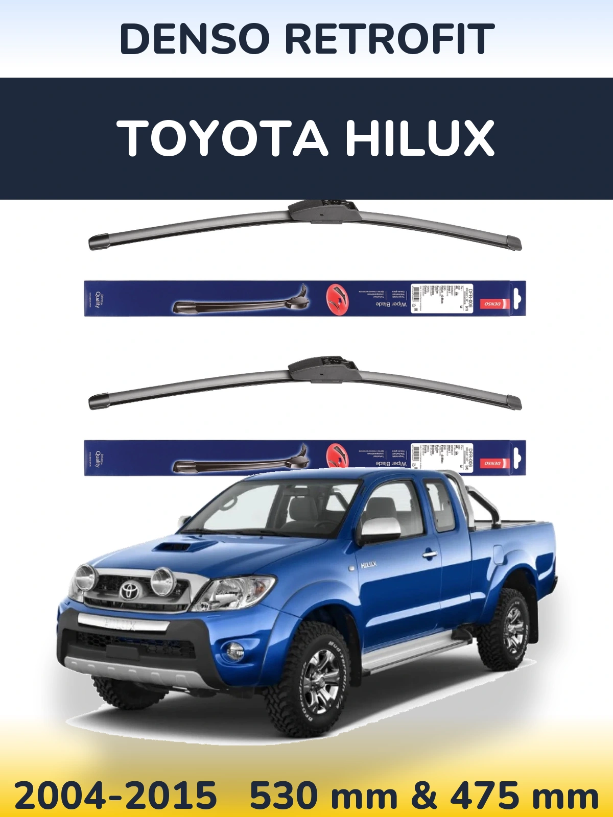 Front wiper blade set Denso Retrofit 530 & 475 mm for Toyota Hilux 2004-2015