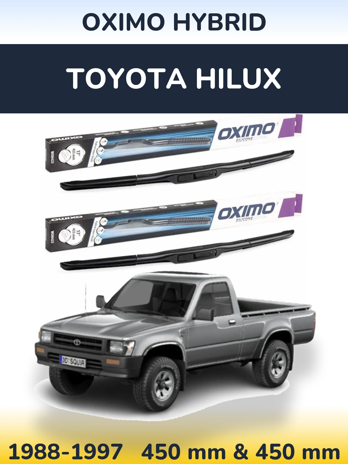 Front wiper blade set Oximo Hybrid 450 & 450 mm for Toyota Hilux 1988-1997