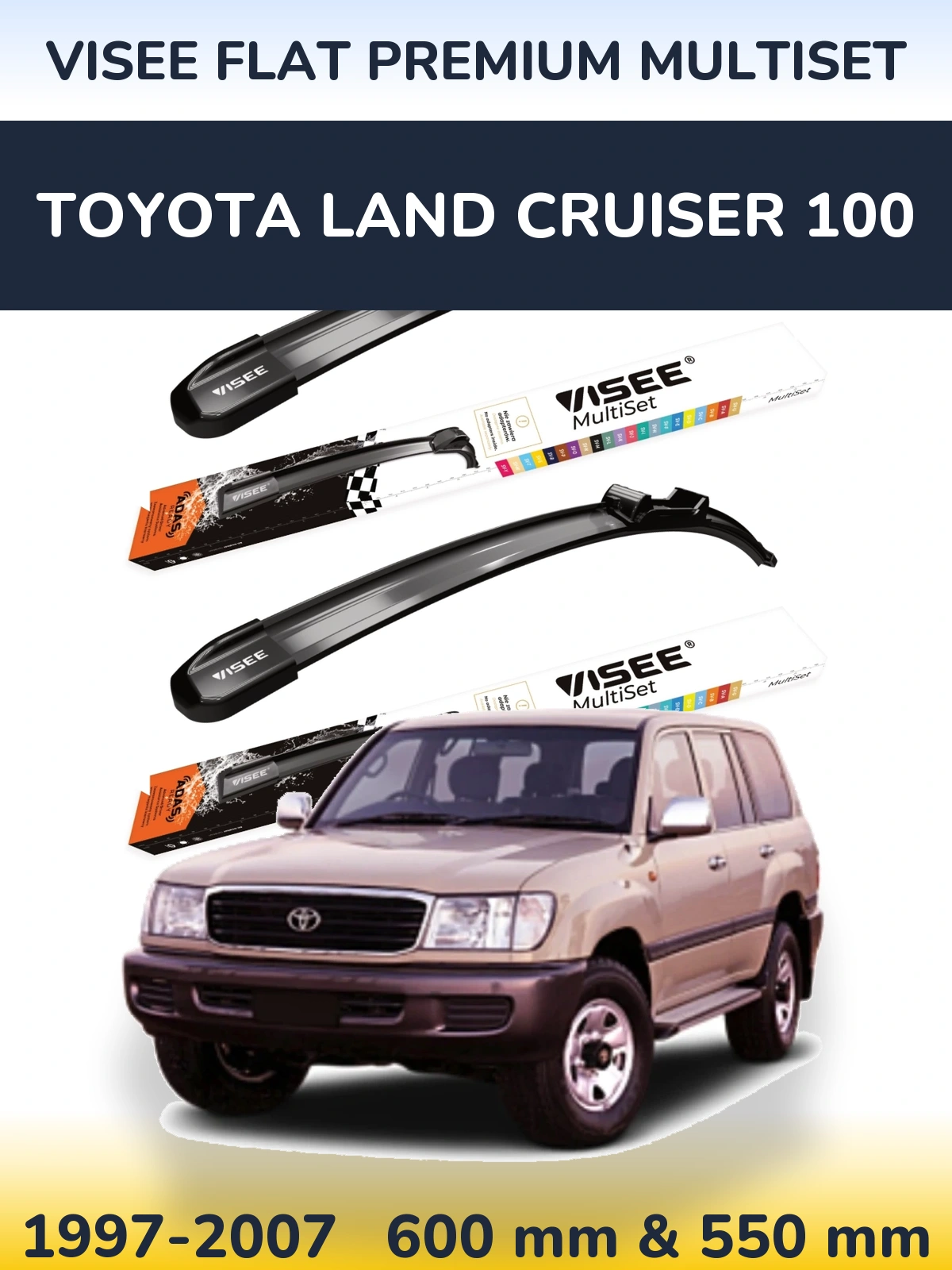 Комплект передніх щіток VISEE FLAT PREMIUM MultiSet 600 & 550 мм для Toyota Land Cruiser 100 1997-2007