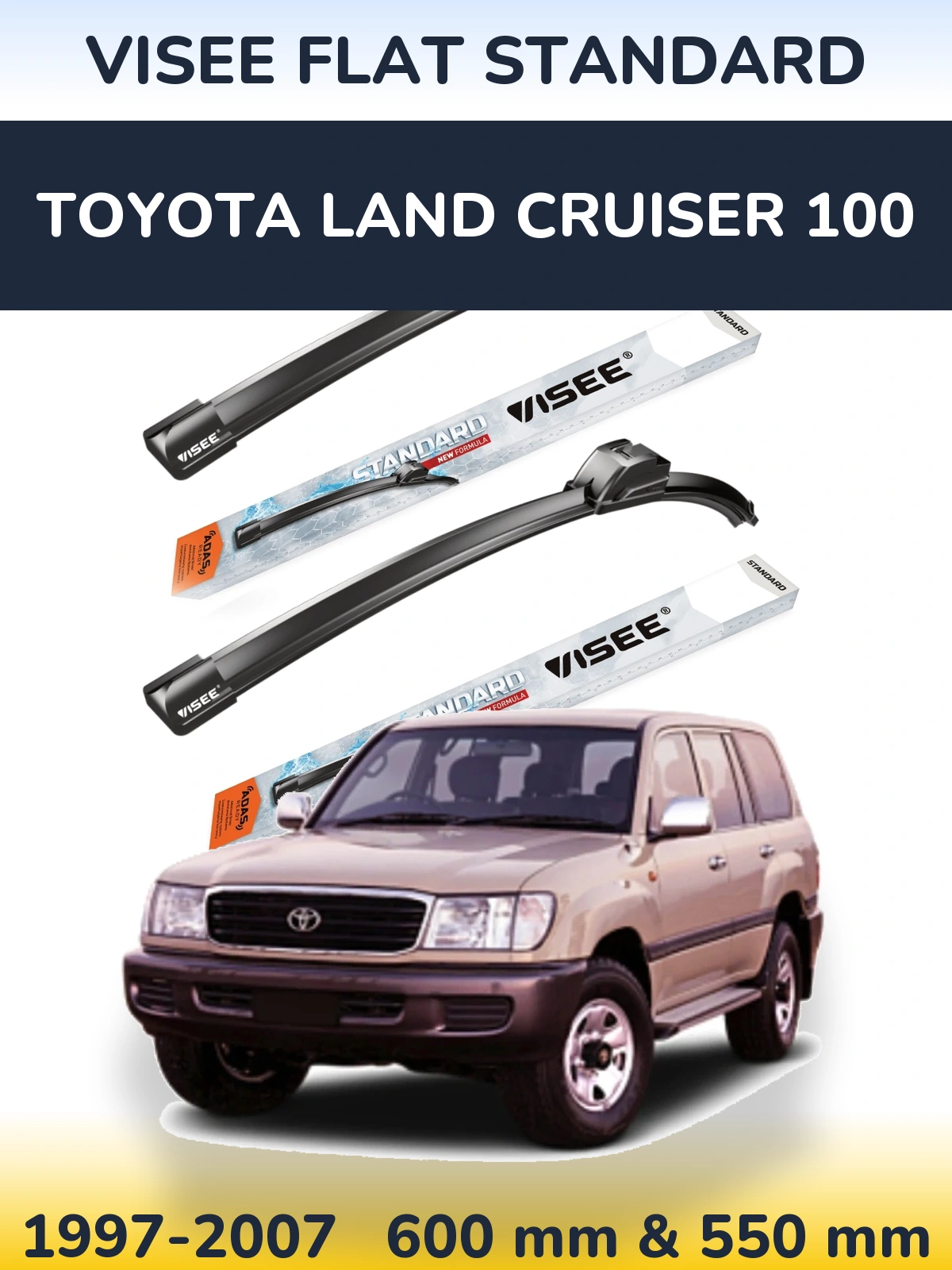 Комплект передніх щіток VISEE FLAT STANDARD 600 & 550 мм для Toyota Land Cruiser 100 1997-2007