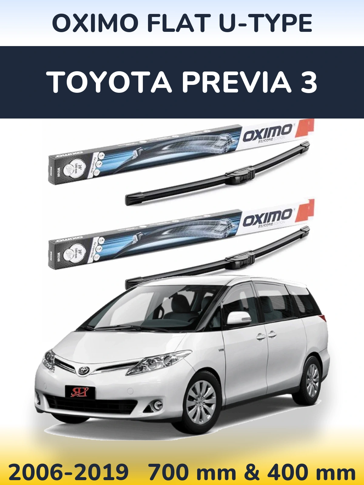 Front wiper blade set Oximo Flat U-type 700 & 400 mm for Toyota Previa 3 2006-2019
