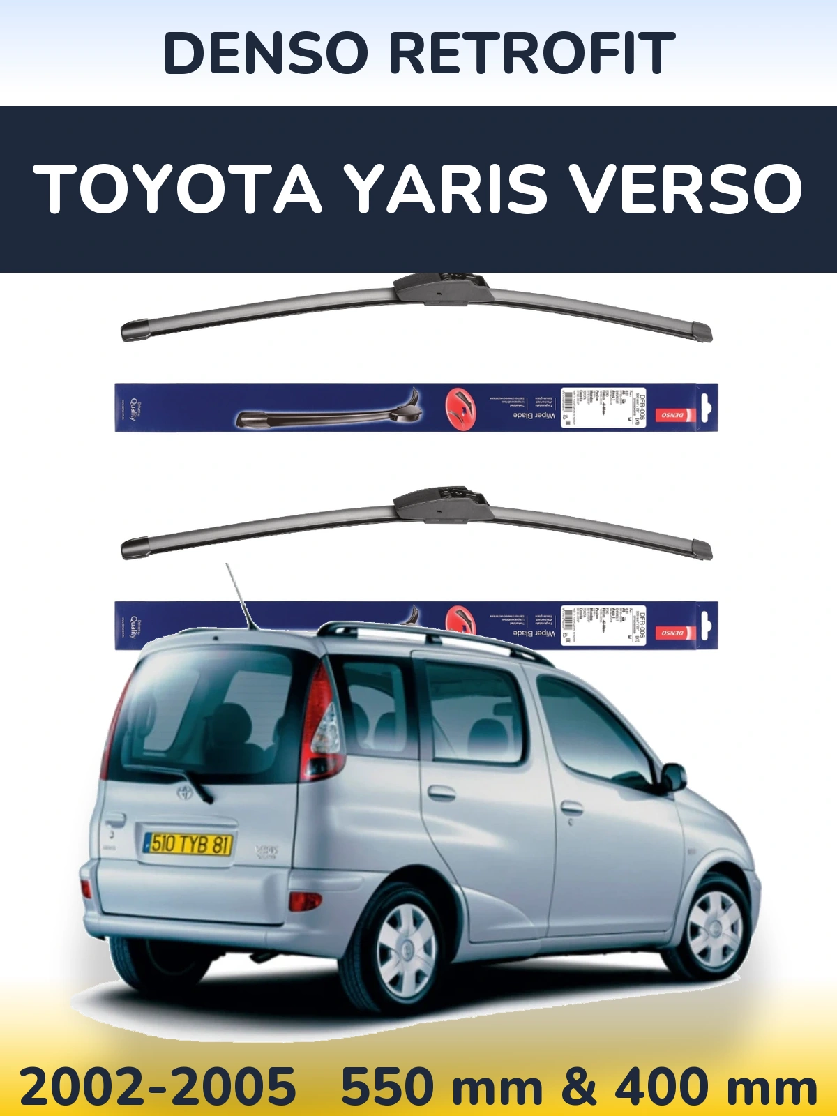 Комплект передних дворников Denso Retrofit 550 & 400 мм для Toyota Yaris Verso 2002-2005