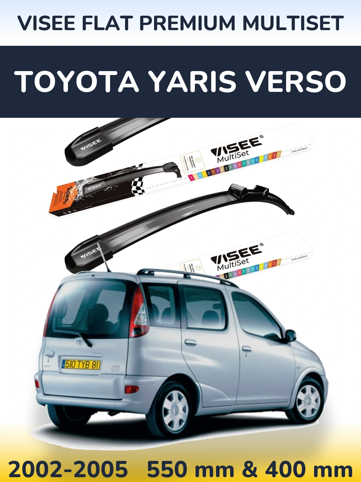 Комплект передних дворников VISEE FLAT PREMIUM MultiSet 550 & 400 мм для Toyota Yaris Verso 2002-2005