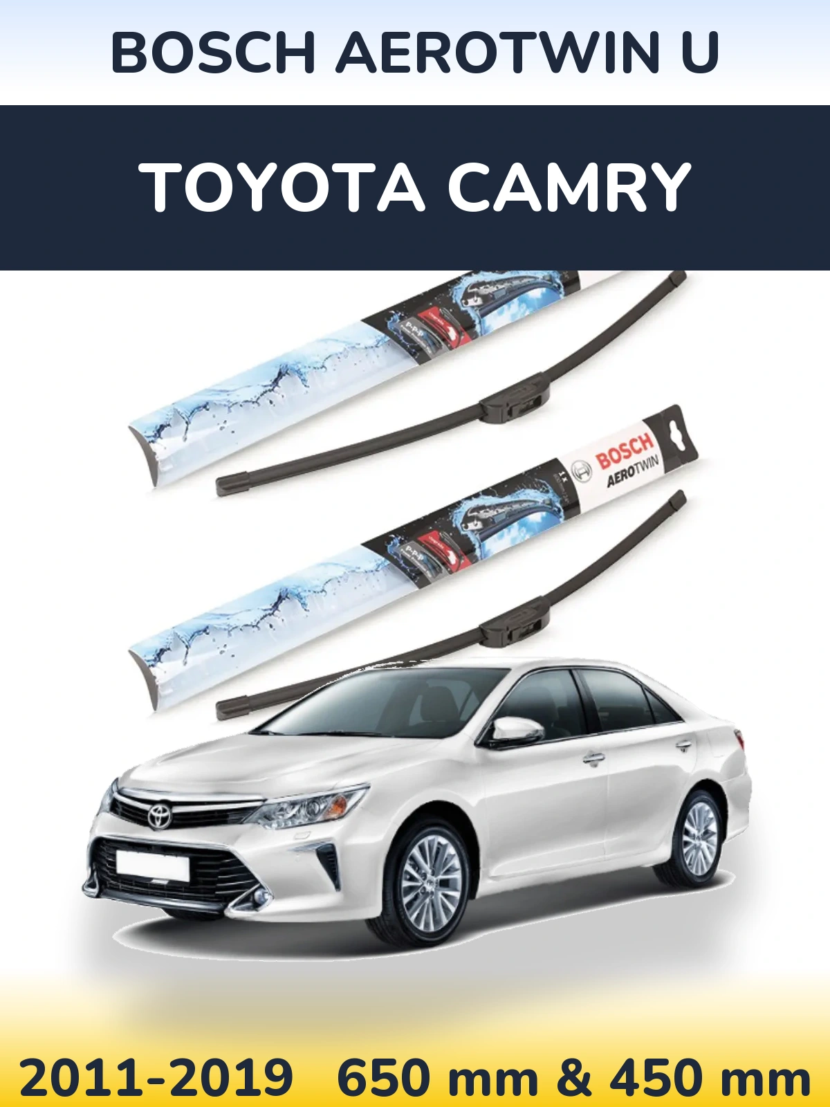 Front wiper blade set BOSCH AeroTwin U 650 & 450 mm for Toyota Camry 2011-2019