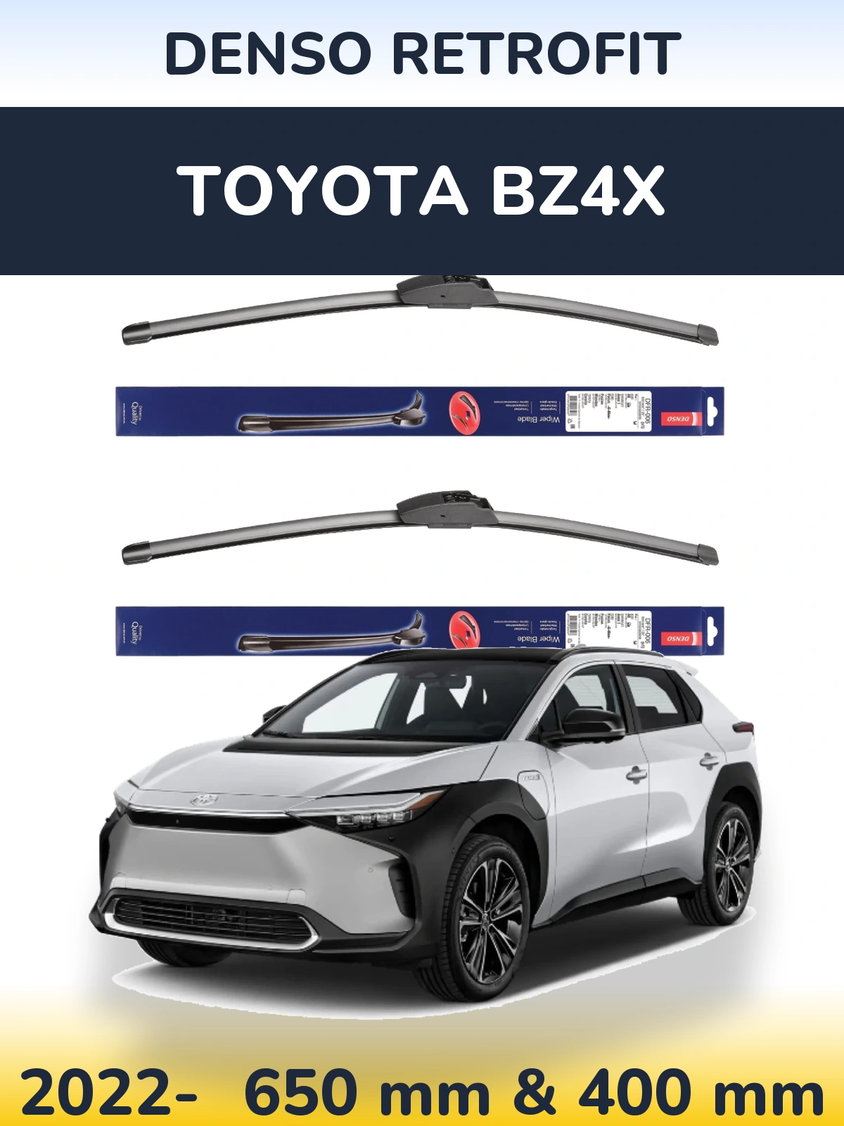 Front wiper blade set Denso Retrofit 650 & 400 mm for Toyota bZ4X 2022-2026