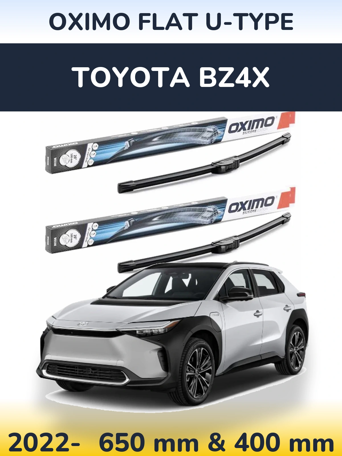 Front wiper blade set Oximo Flat U-type 650 & 400 mm for Toyota bZ4X 2022-2026