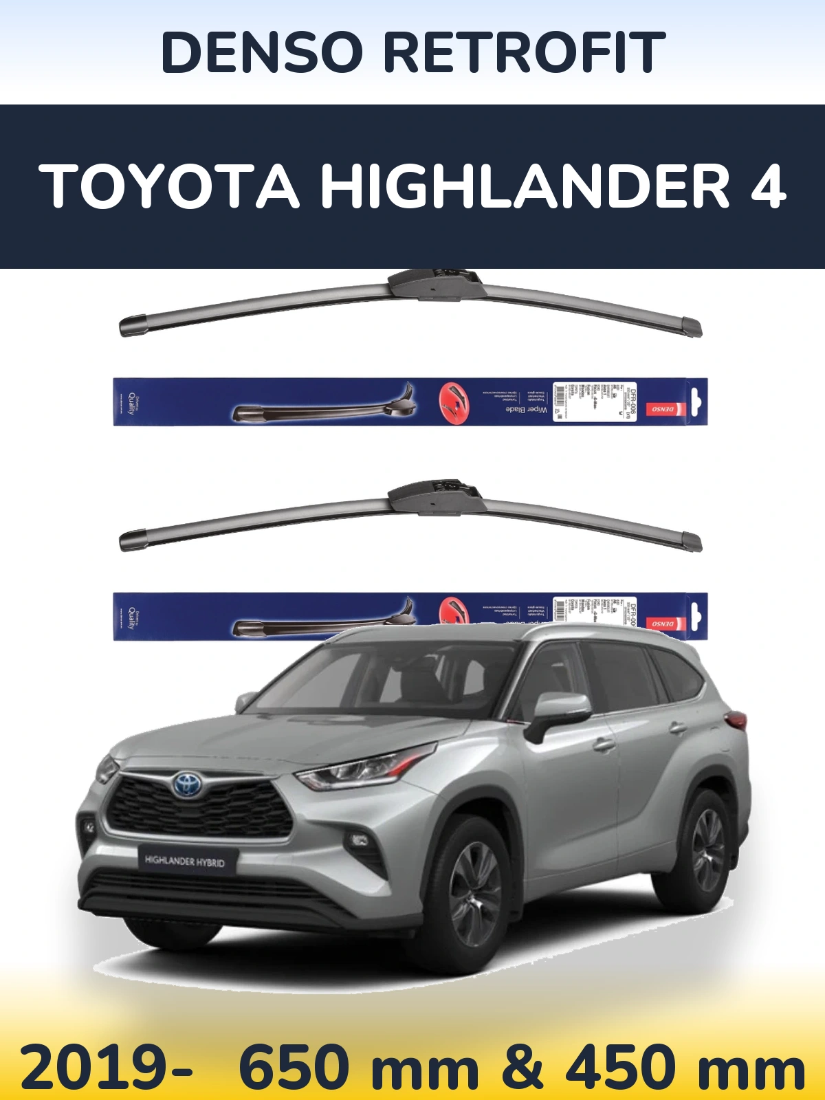 Front wiper blade set Denso Retrofit 650 & 450 mm for Toyota Highlander 4 2019-2026
