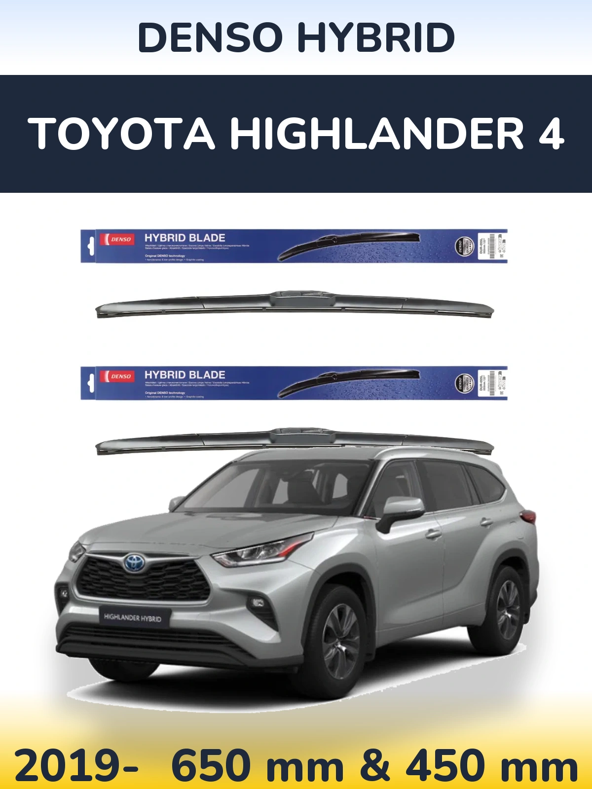Front wiper blade set Denso Hybrid 650 & 450 mm for Toyota Highlander 4 2019-2026