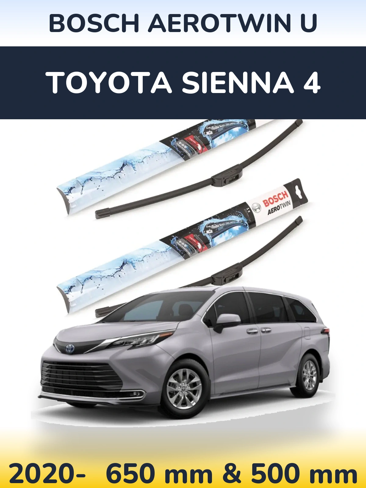 Комплект передніх щіток BOSCH AeroTwin U 650 & 500 мм для Toyota Sienna 4 2020-2026
