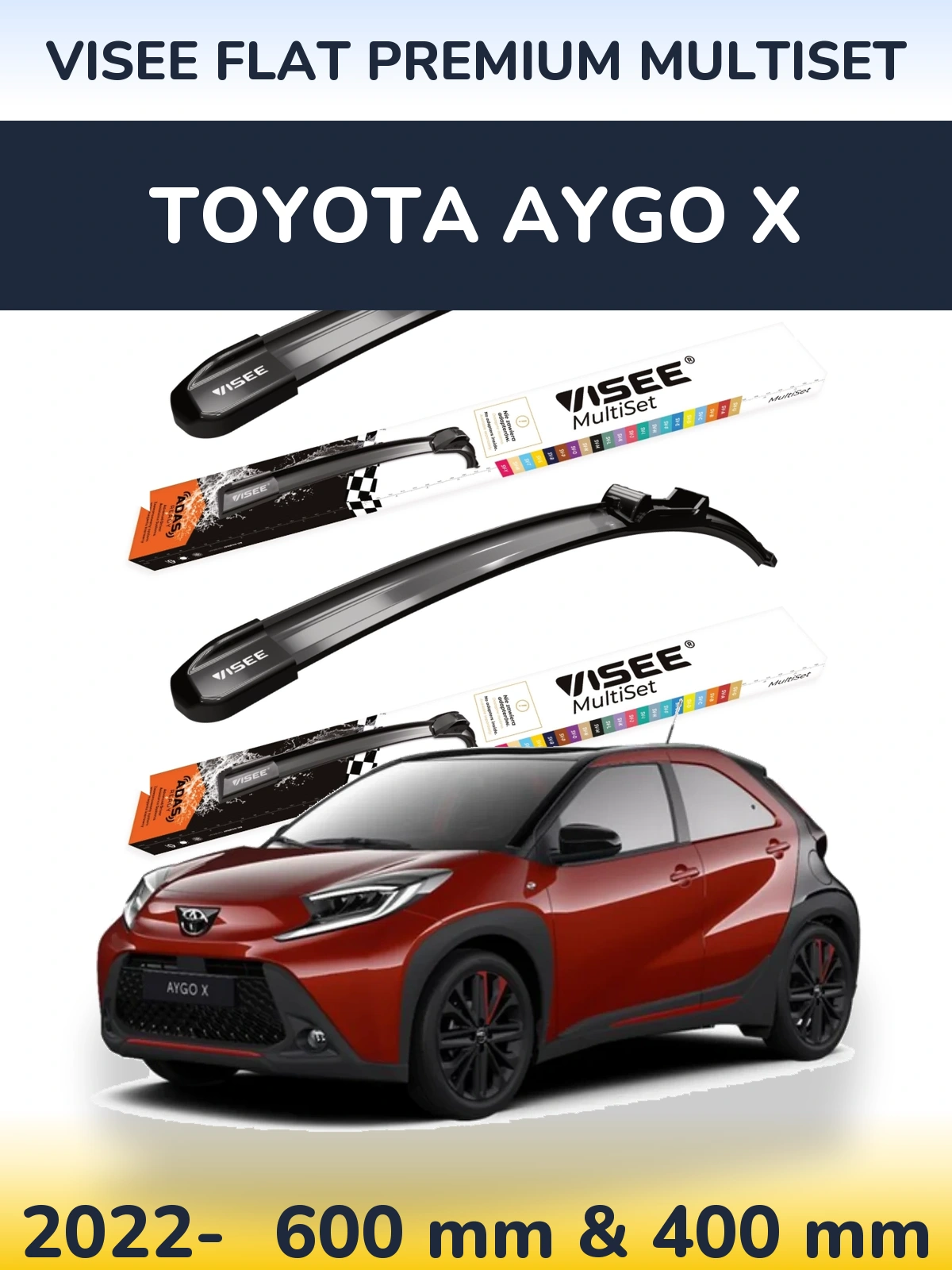 Комплект передніх щіток VISEE FLAT PREMIUM MultiSet 600 & 400 мм для Toyota Aygo X 2022-2026