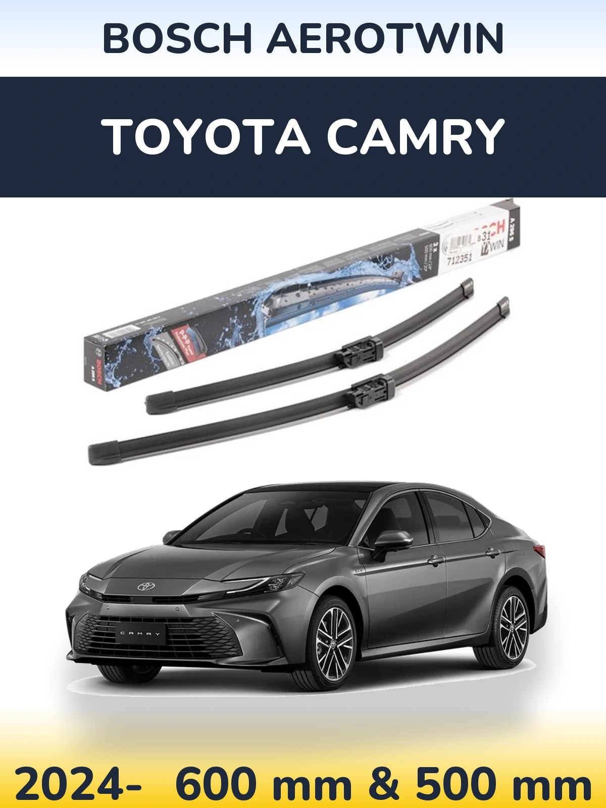 Front wiper blade set BOSCH AeroTwin 600 & 500 mm for Toyota Camry 2024-2026