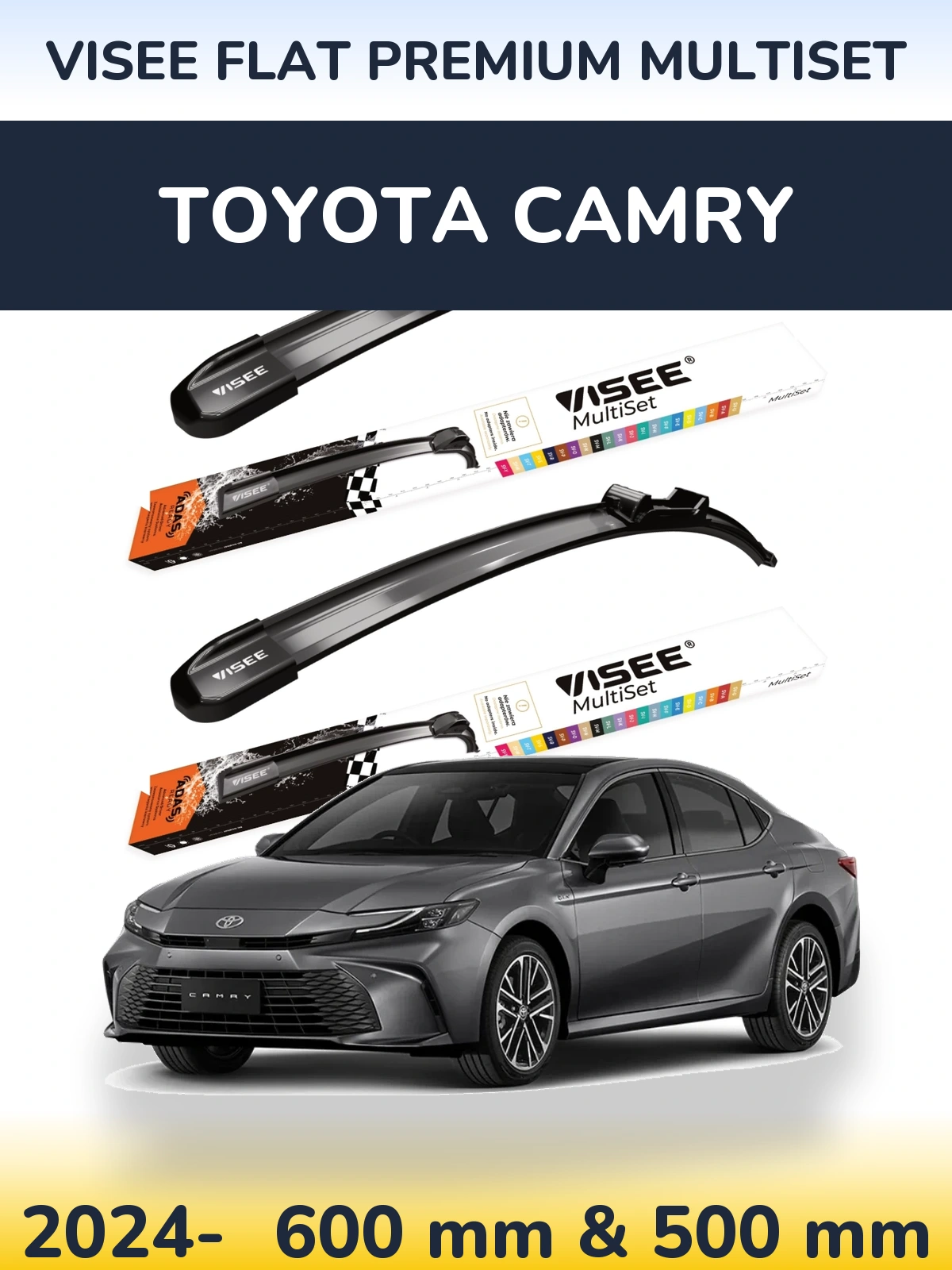 Комплект передніх щіток VISEE FLAT PREMIUM MultiSet 600 & 500 мм для Toyota Camry 2024-2026