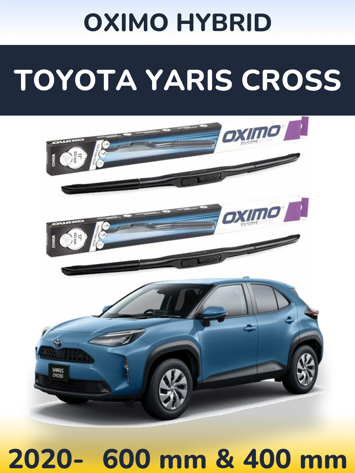 Комплект передних дворников Oximo Hybrid 600 & 400 мм для Toyota Yaris Cross 2020-2026