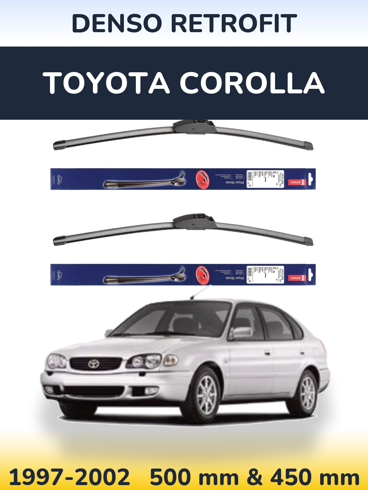 Комплект передних дворников Denso Retrofit 500 & 450 мм для Toyota Corolla 1997-2002