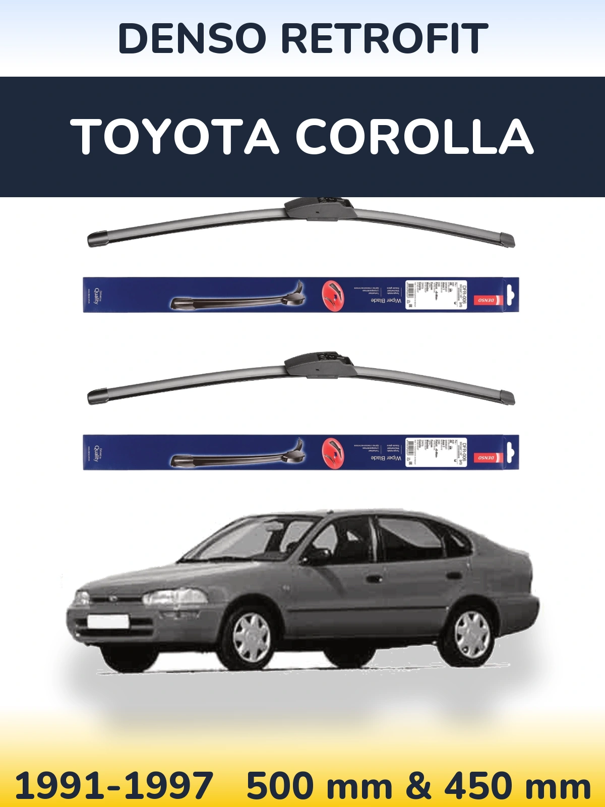 Комплект передніх щіток Denso Retrofit 500 & 450 мм для Toyota Corolla 1991-1997
