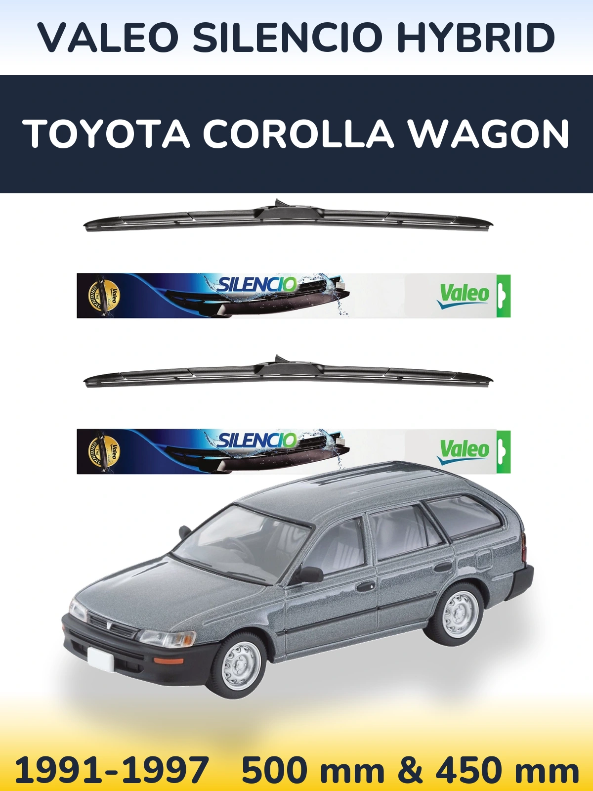 Комплект передних дворников Valeo Silencio Hybrid 500 & 450 мм для Toyota Corolla Wagon 1991-1997