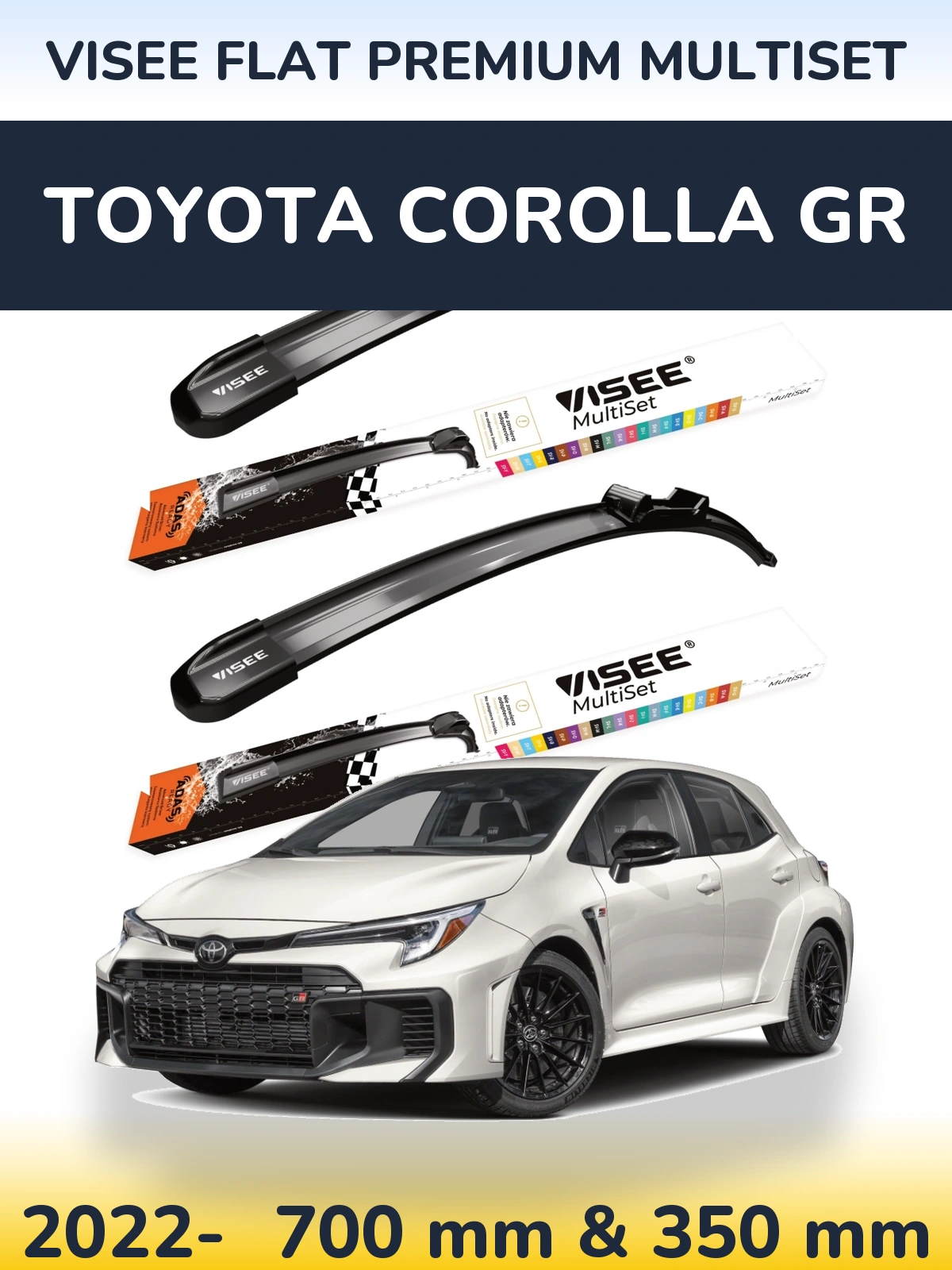 Комплект передних дворников VISEE FLAT PREMIUM MultiSet 700 & 350 мм для Toyota Corolla GR 2022-2026