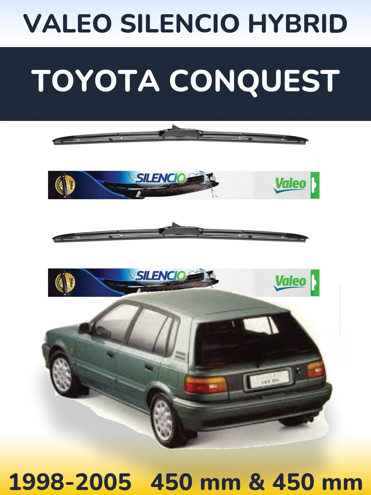 Комплект передних дворников Valeo Silencio Hybrid 450 & 450 мм для Toyota Conquest 1998-2005
