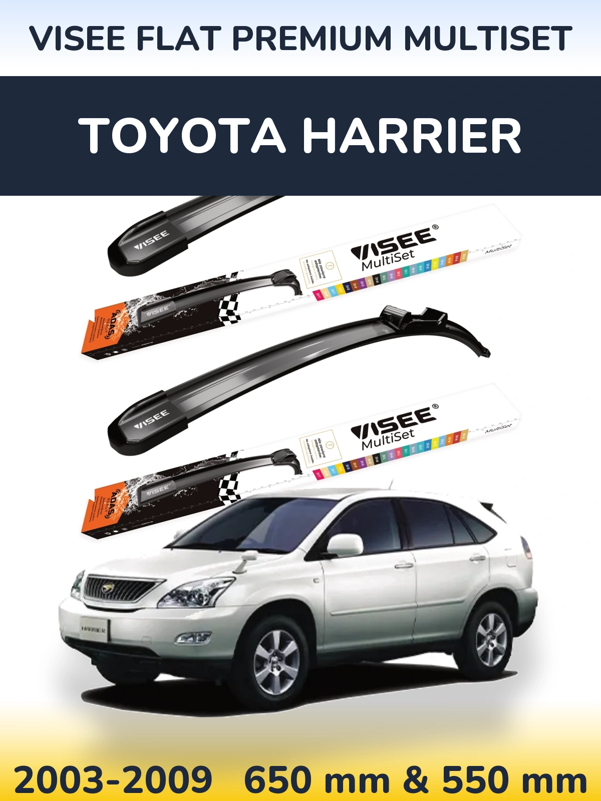 Комплект передніх щіток VISEE FLAT PREMIUM MultiSet 650 & 550 мм для Toyota Harrier 2003-2009