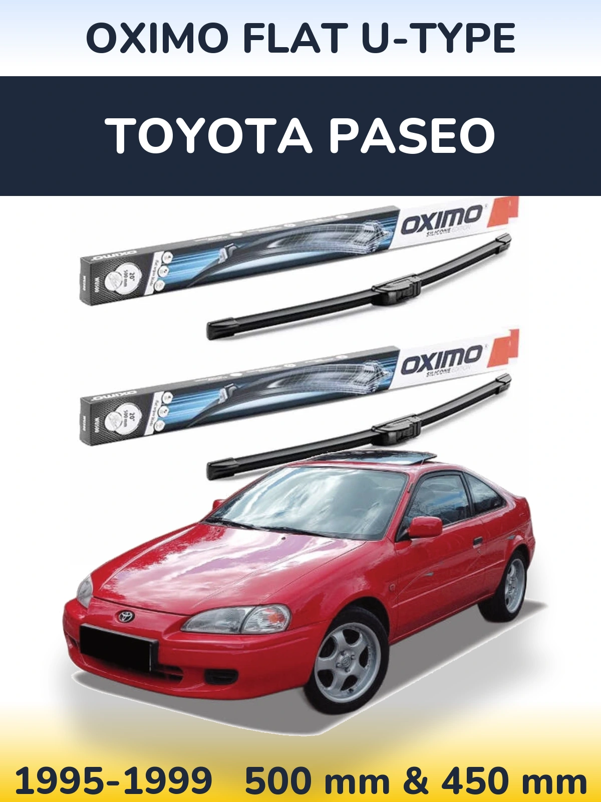 Комплект передних дворников Oximo Flat U-type 500 & 450 мм для Toyota Paseo 1995-1999